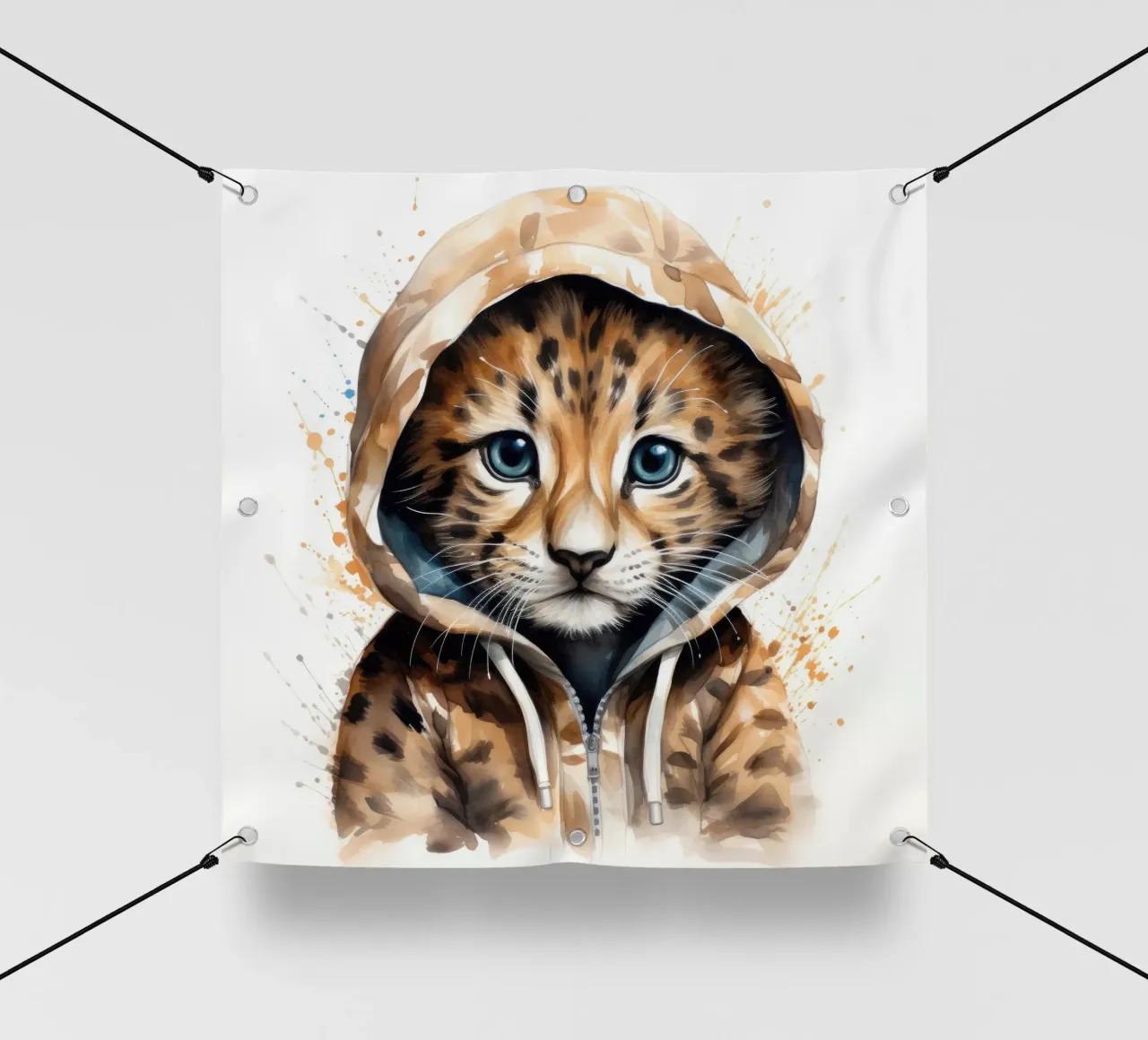 Leopardo acquerellato in felpa con cappuccio telo in pvc da Animal Portraits