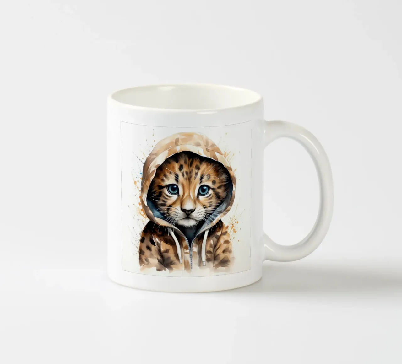 Leopardo acquerellato in felpa con cappuccio tazza in ceramica da Animal Portraits