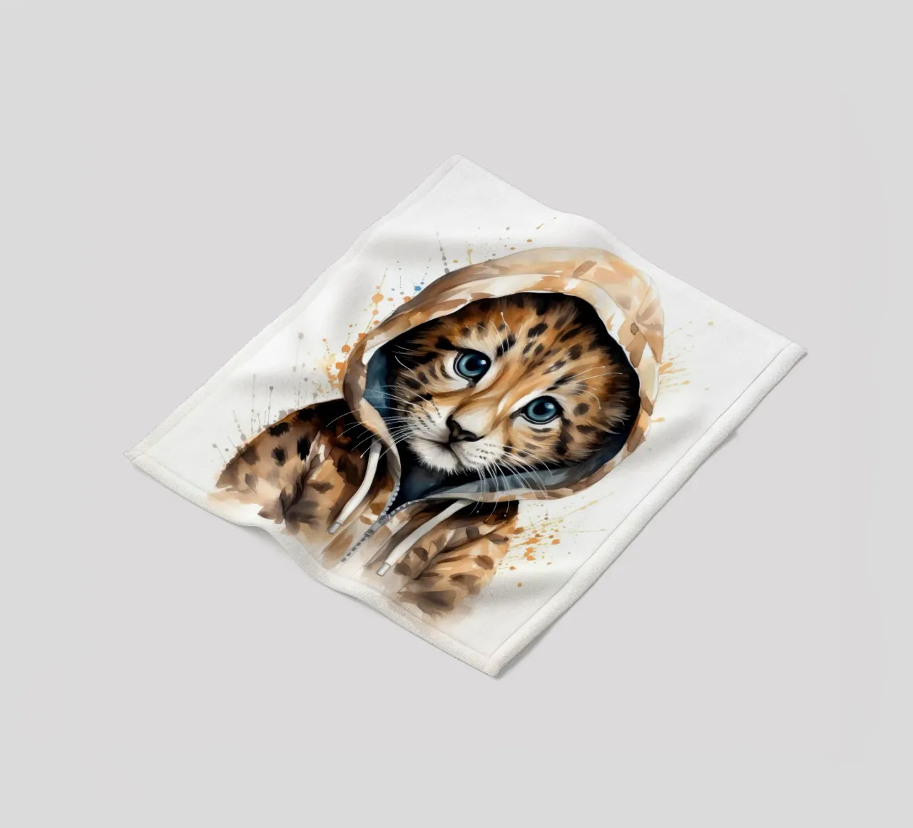 Leopardo acquerellato in felpa con cappuccio coperta in pile da Animal Portraits