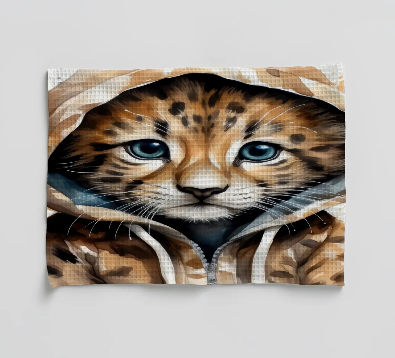 Leopardo acquerellato in felpa con cappuccio canovaccio da cucina da Animal Portraits