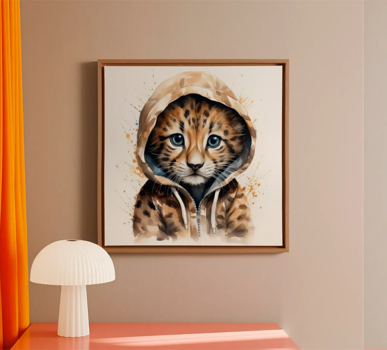 Leopardo acquerellato in felpa con cappuccio tela con Cornice a cassetta da Animal Portraits