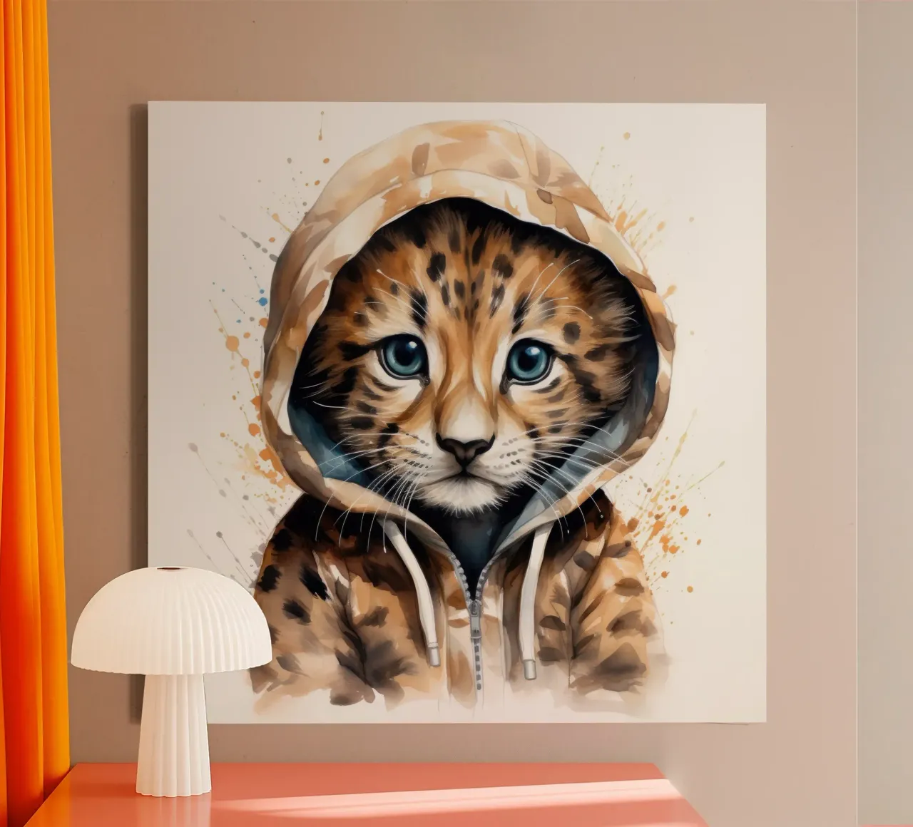 Leopardo acquerellato in felpa con cappuccio tela con Cornice a cassetta da Animal Portraits