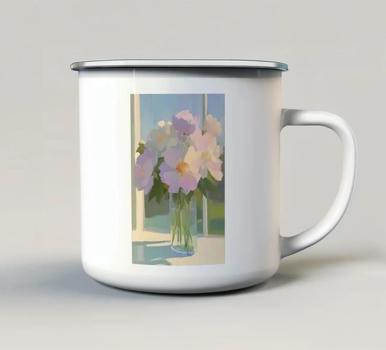 Bloemen in vaas, Botanische kunst, Bloemenprint emaille mok van Little Lila