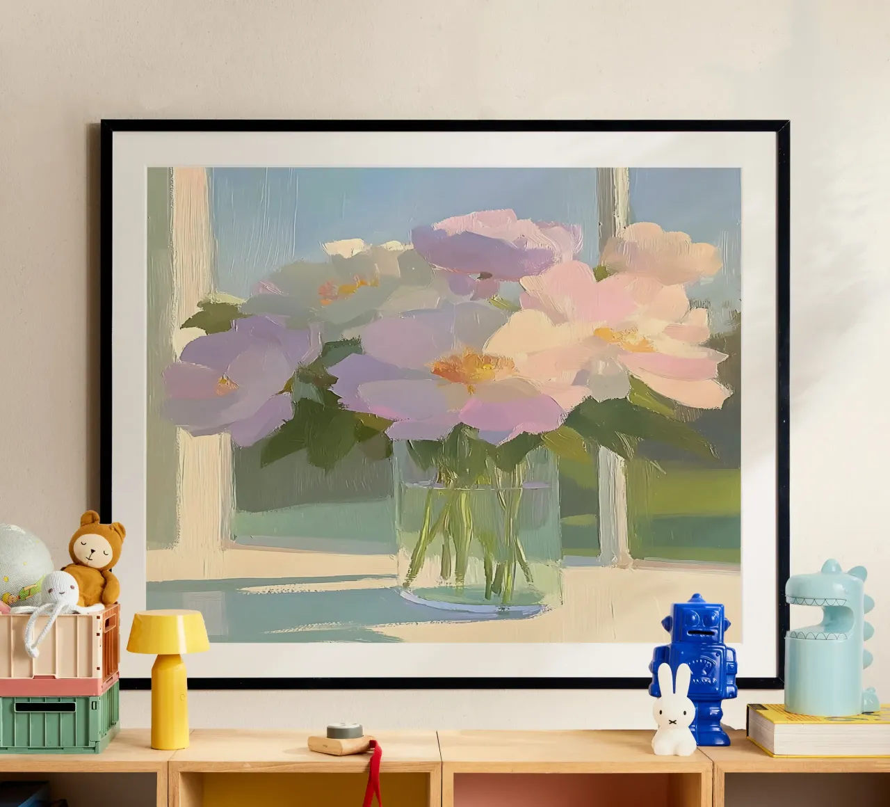 Bloemen in vaas, Botanische kunst, Bloemenprint poster met kunststof frame van Little Lila