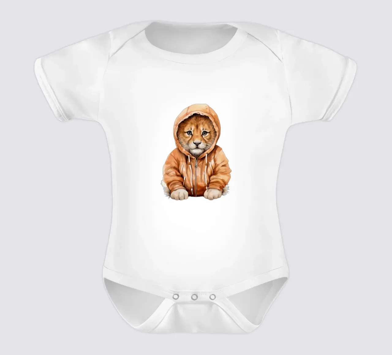 Leone acquerellato con felpa con cappuccio body neonato maniche corte da Animal Portraits
