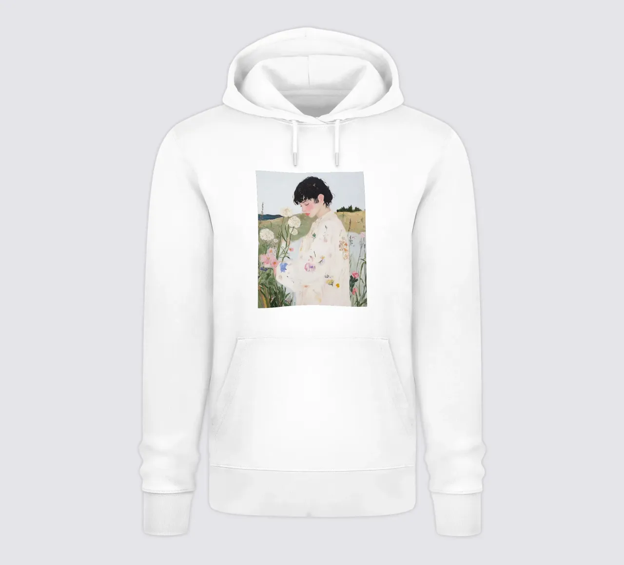 Woman in Flower Field, Abstract Floral Nature Art hoodie by Little Lila