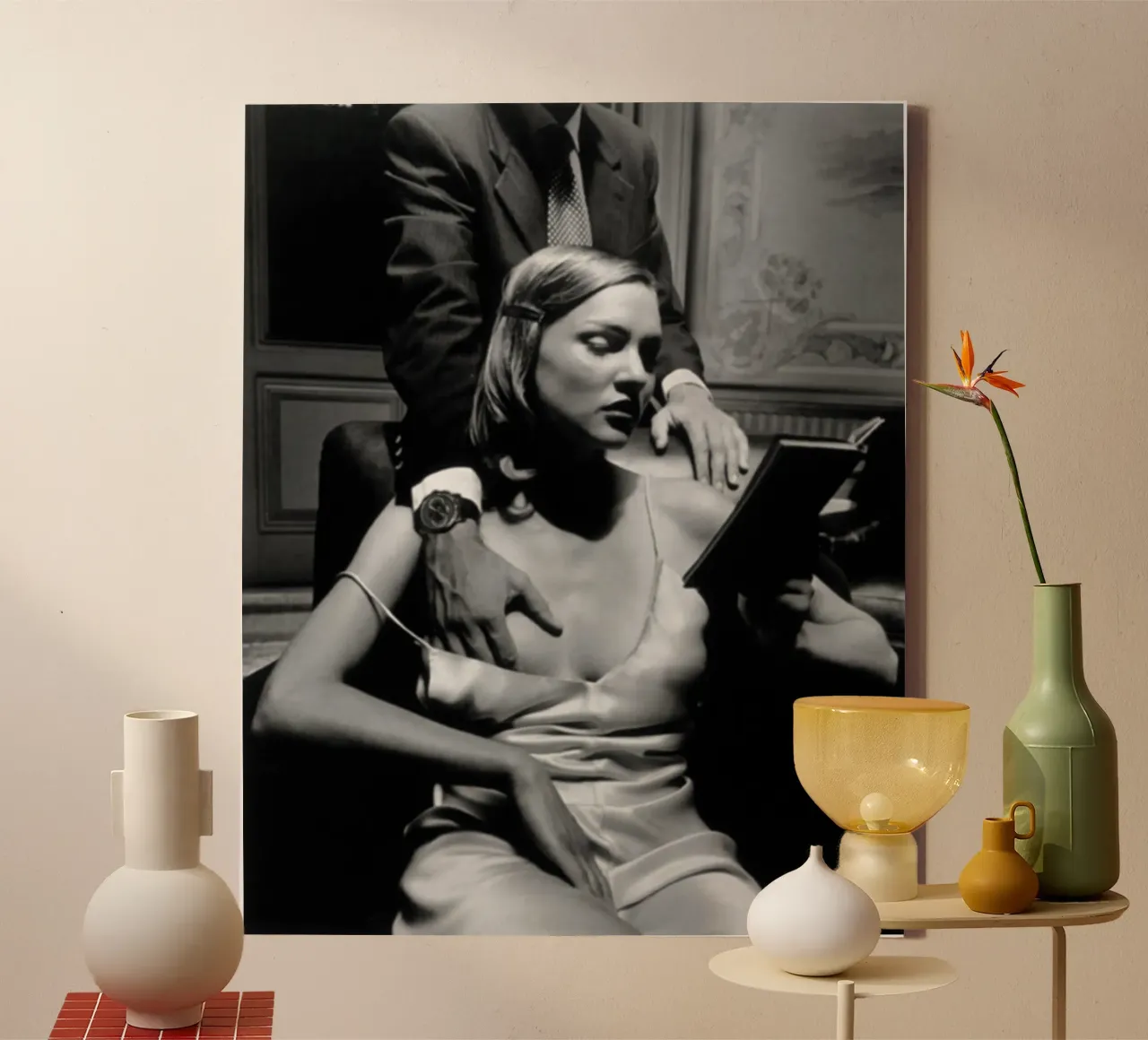 helmuts read a book canvas with Floater frame by Takeme