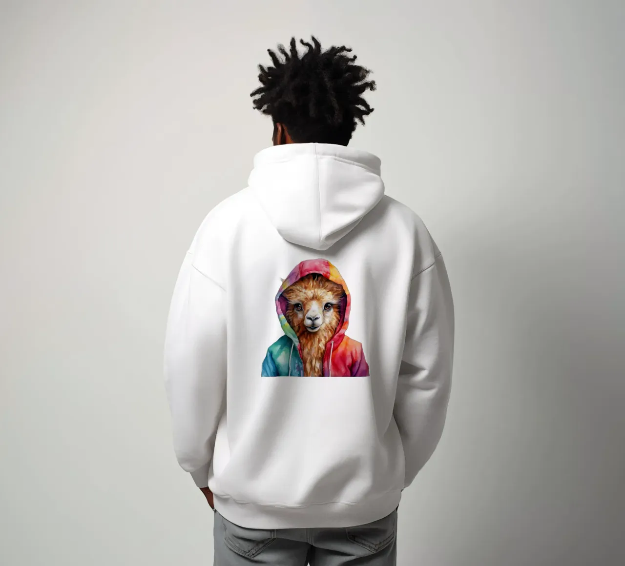 Llama de acuarela con capucha sudadera con capucha de Animal Portraits