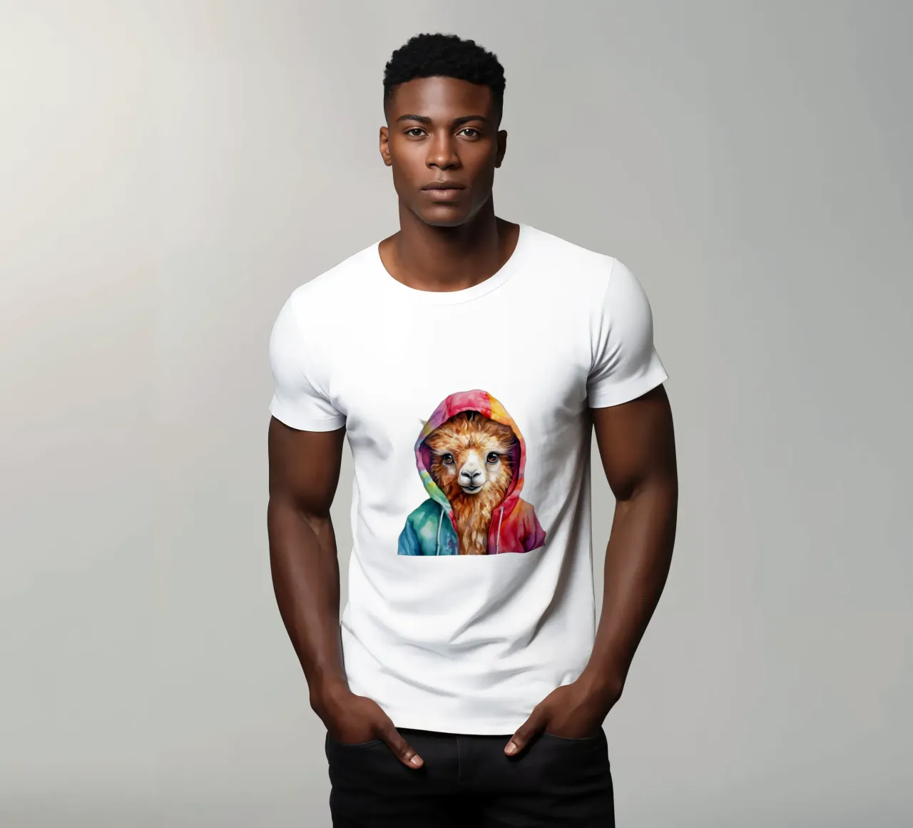 Lama acquerellato in felpa con cappuccio t-shirt da Animal Portraits