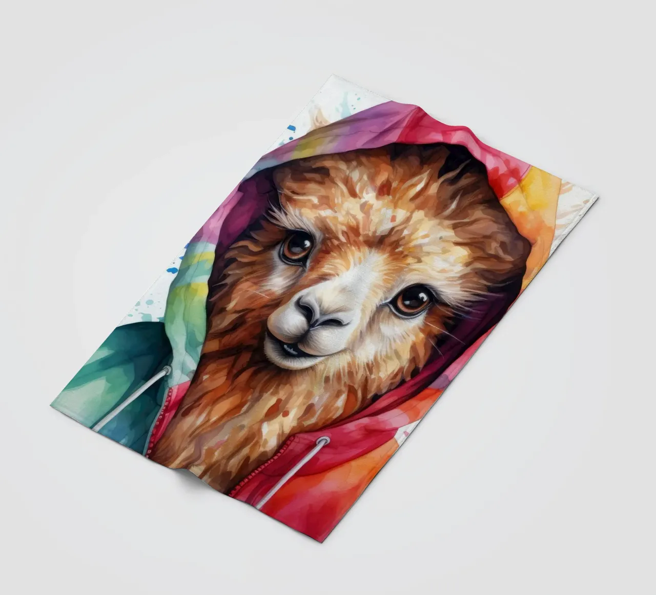 Lama acquerellato in felpa con cappuccio coperta in pile da Animal Portraits