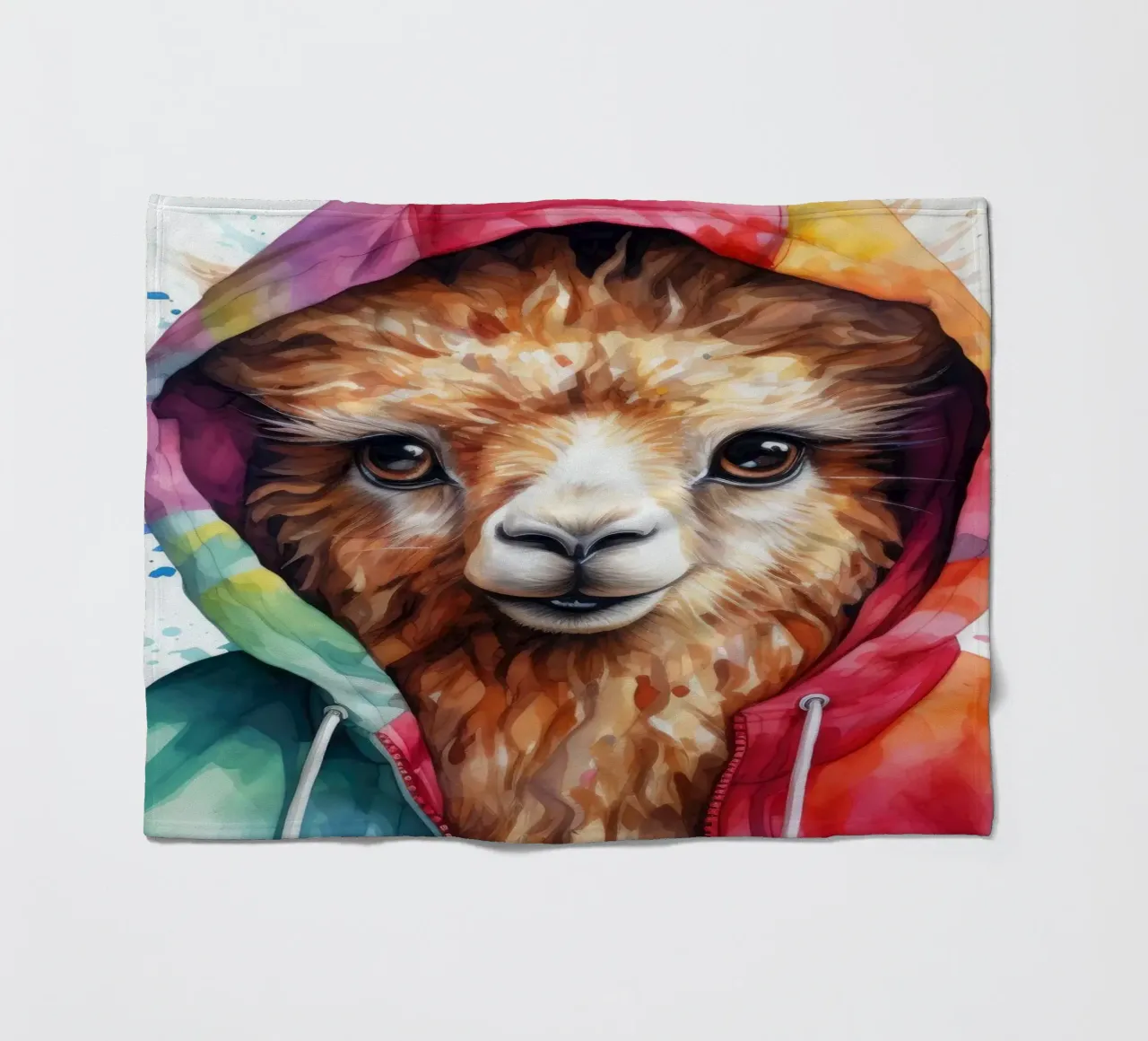 Lama acquerellato in felpa con cappuccio coperta in pile da Animal Portraits
