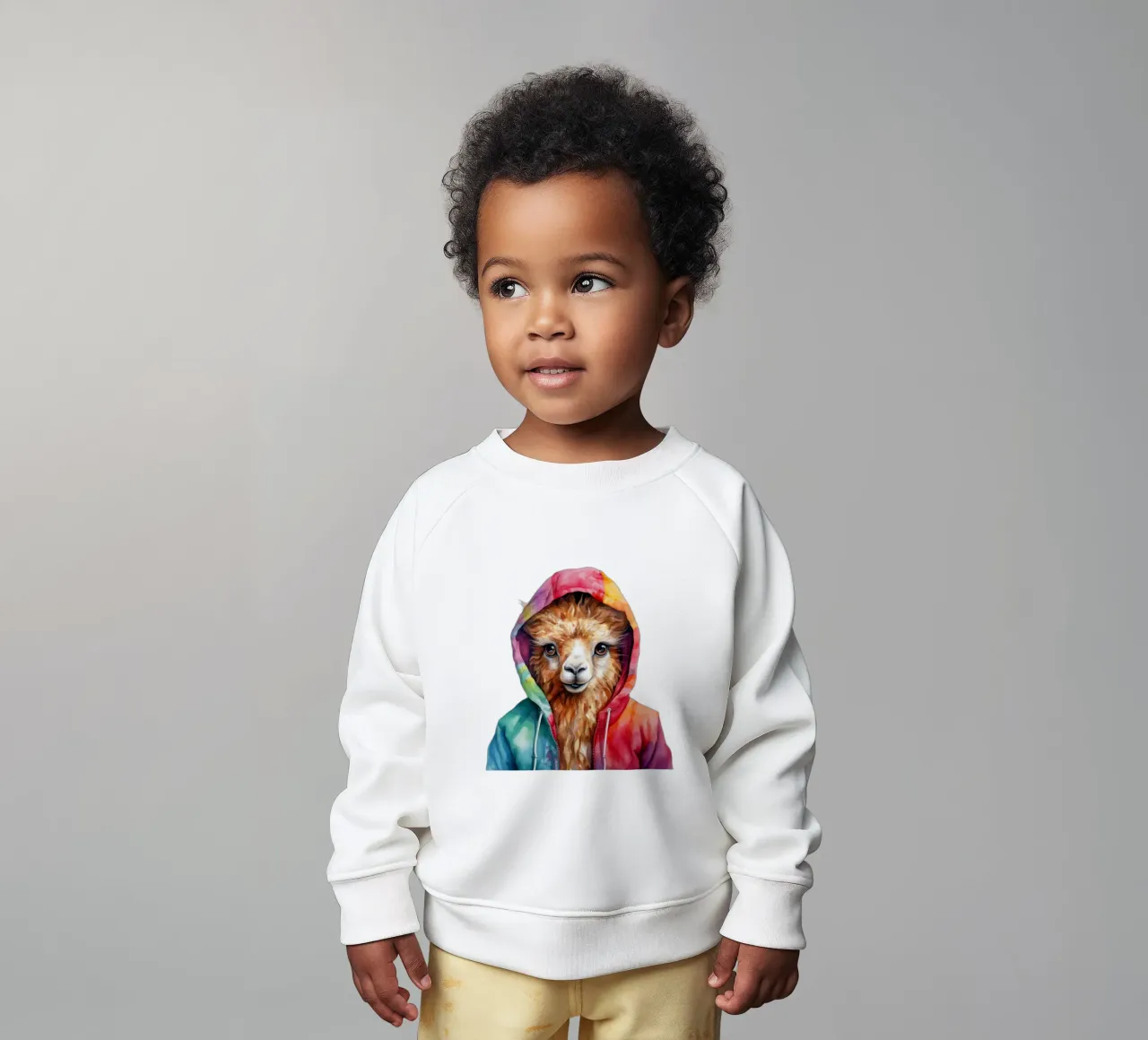 Llama de acuarela con capucha sudadera de bebé de Animal Portraits
