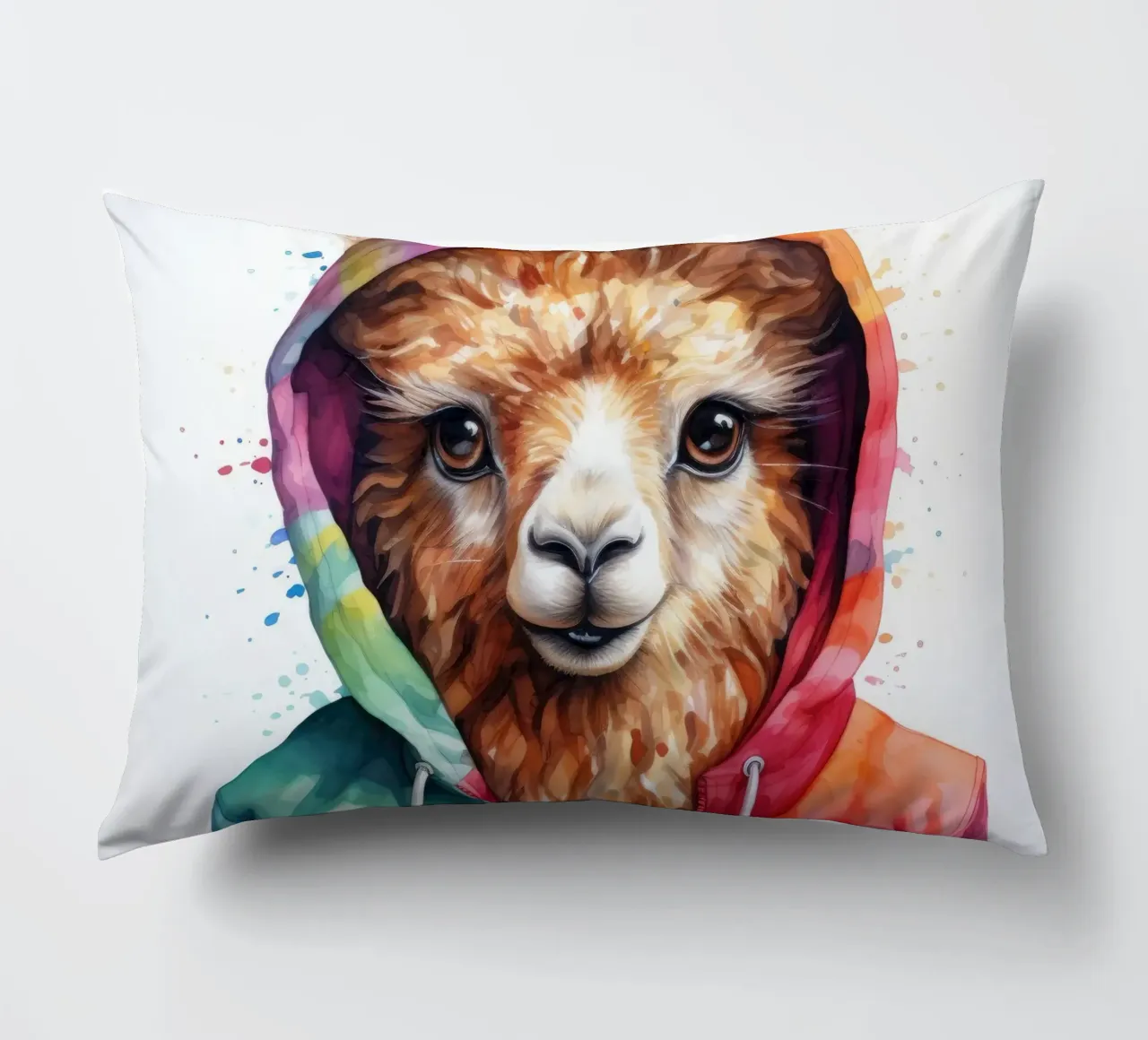 Lama acquerellato in felpa con cappuccio cuscino da Animal Portraits