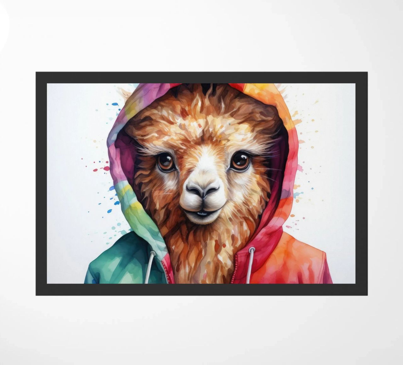Lama acquerellato in felpa con cappuccio zerbino da Animal Portraits