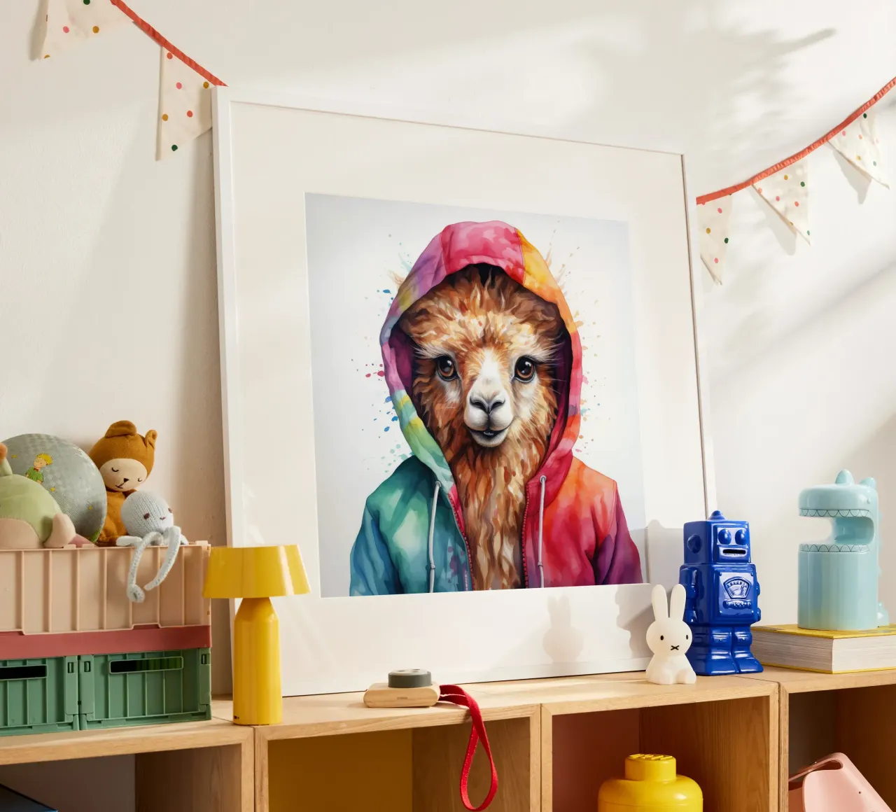 Lama acquerellato in felpa con cappuccio carta hahnemühle da Animal Portraits