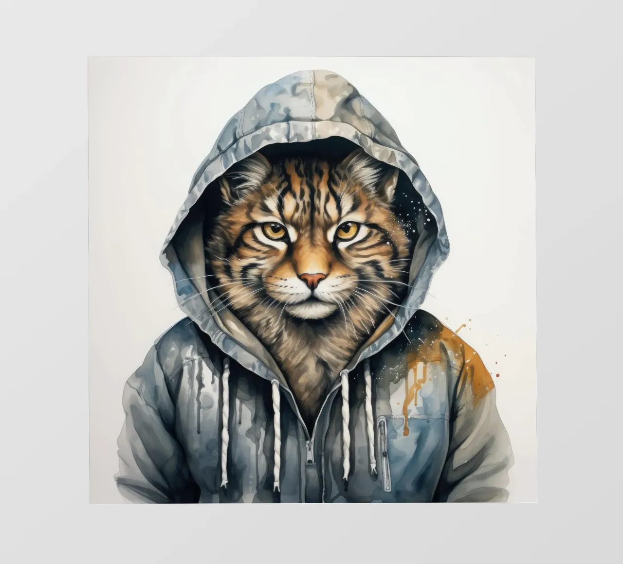 Acquerello Cartoon Lynx in felpa con cappuccio telo in pvc da Animal Portraits
