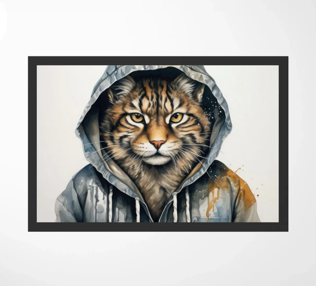 Acquerello Cartoon Lynx in felpa con cappuccio zerbino da Animal Portraits