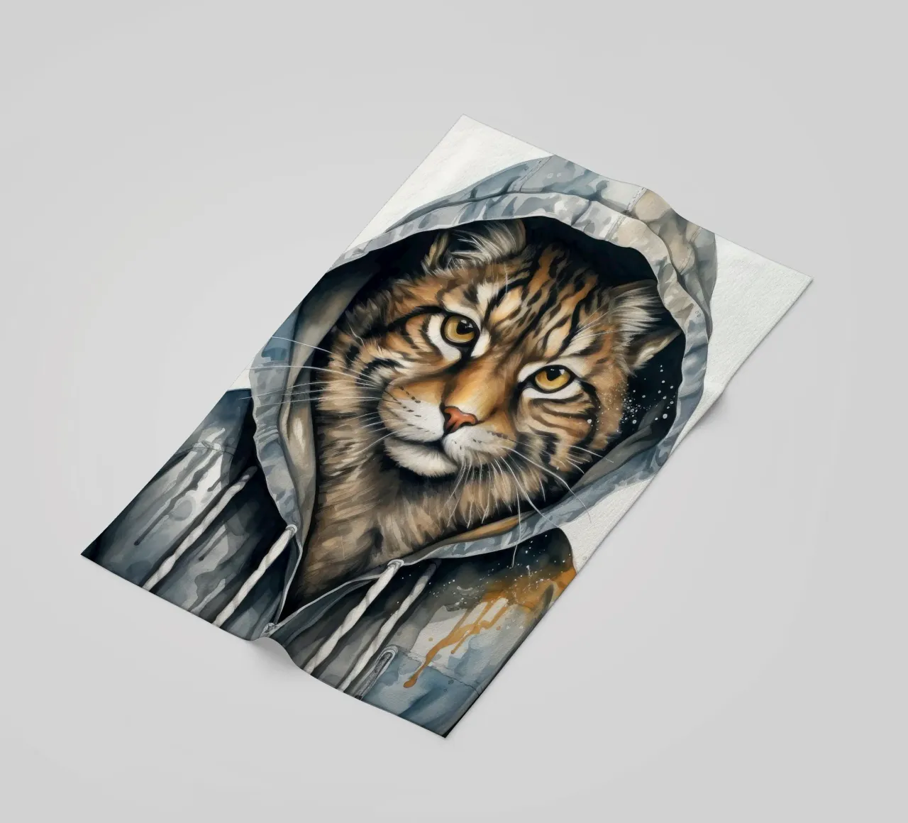 Acquerello Cartoon Lynx in felpa con cappuccio telo mare da Animal Portraits