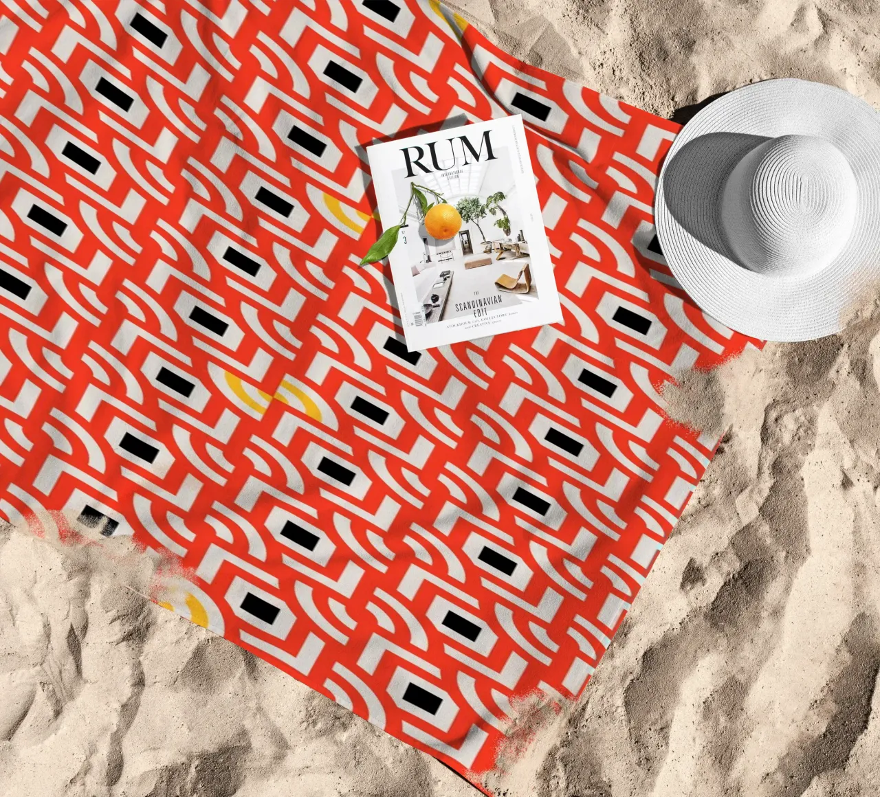 Round Pegs Square Pegs Red-Orange beach towel by SilverPegasus