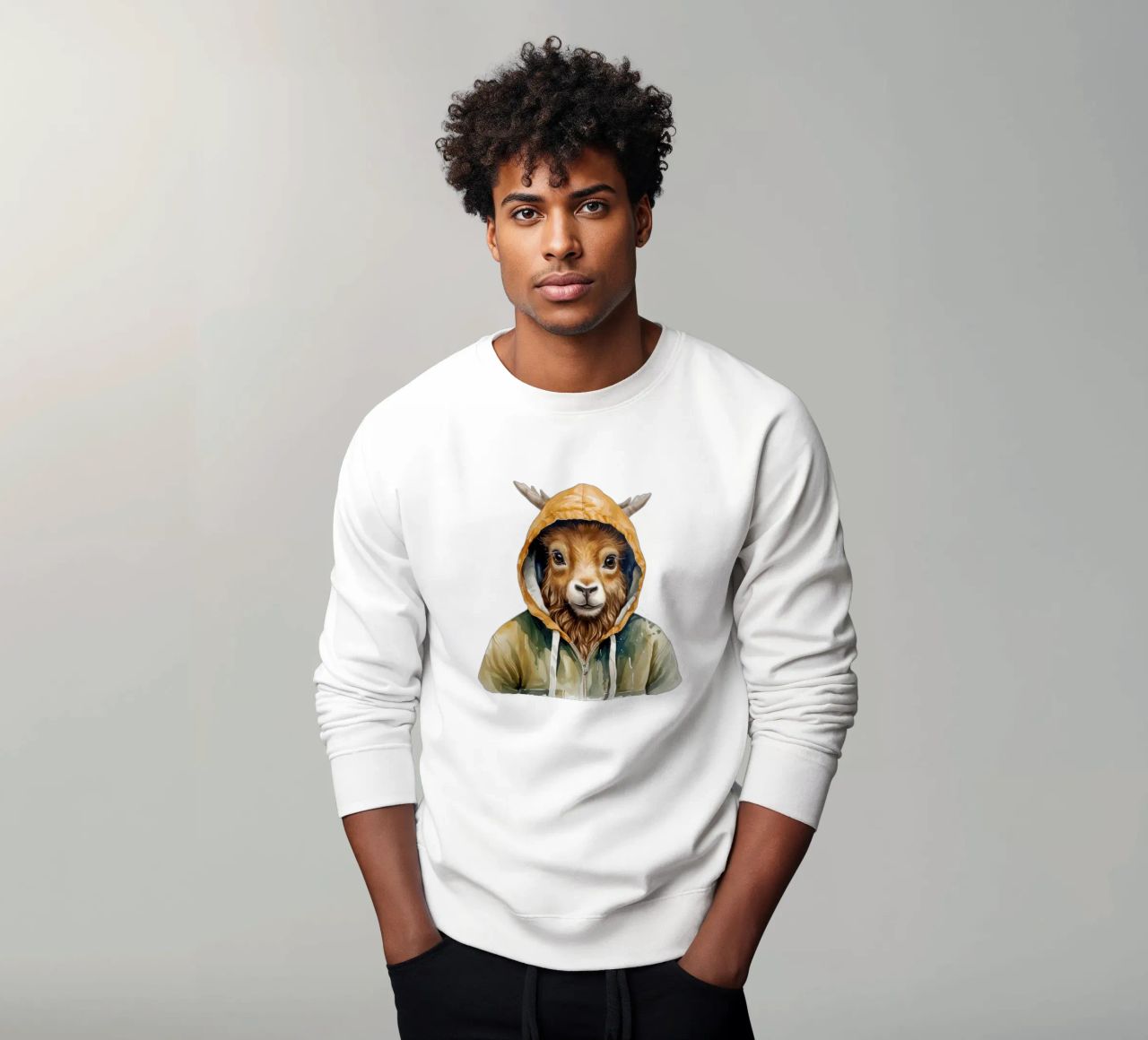 Markhor de acuarela con capucha sudadera de Animal Portraits