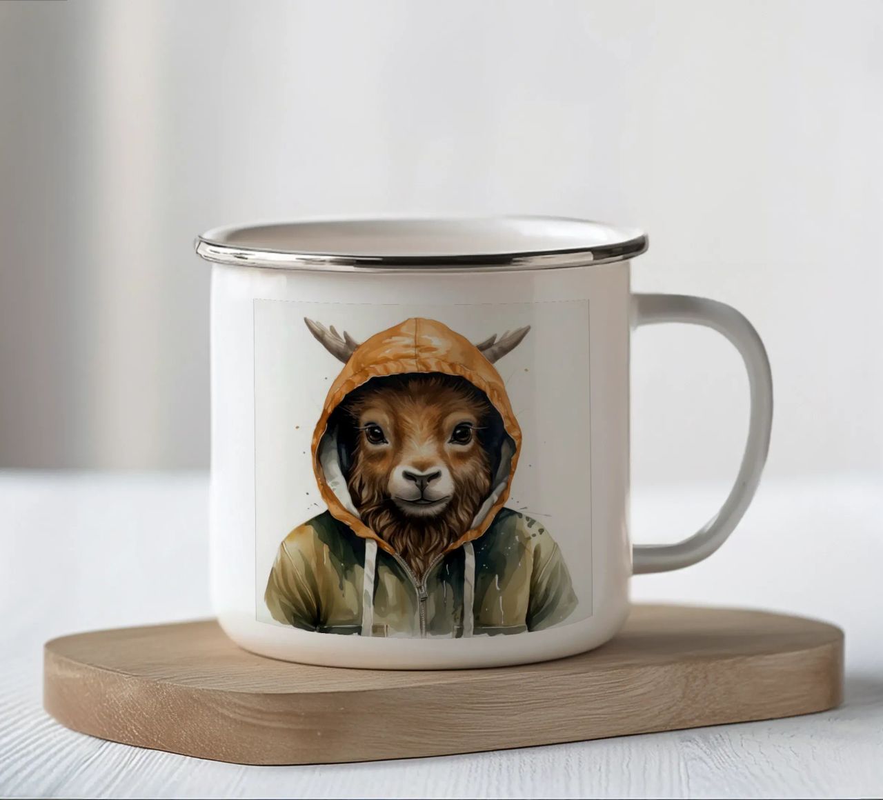 Aquarelle Cartoon Markhor dans un sweat à capuche mug en émail de Animal Portraits