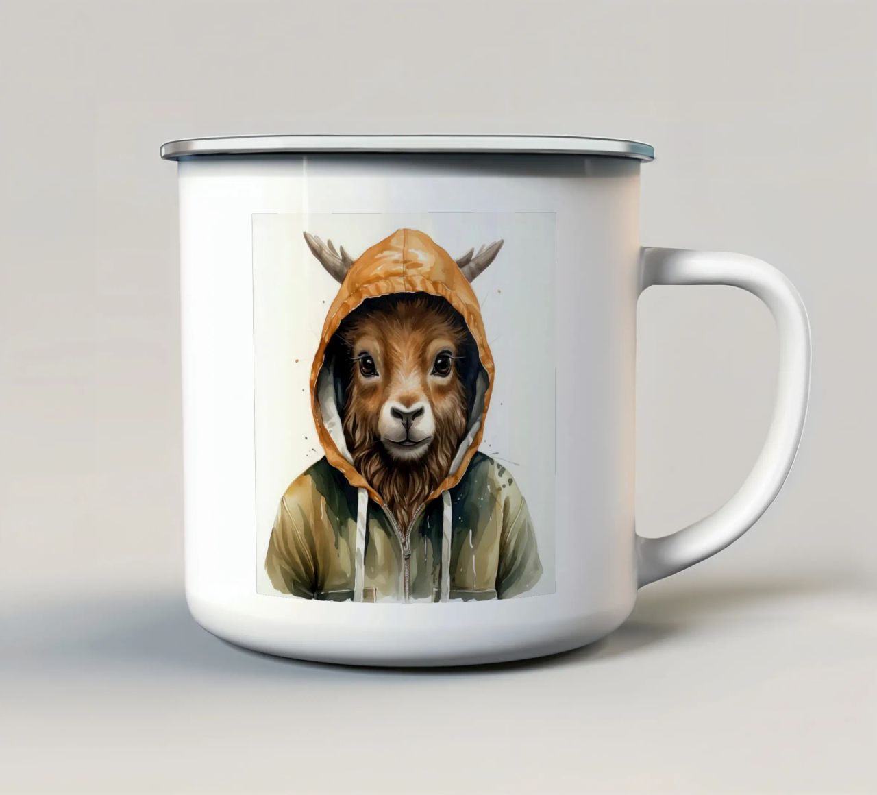 Aquarelle Cartoon Markhor dans un sweat à capuche mug en émail de Animal Portraits