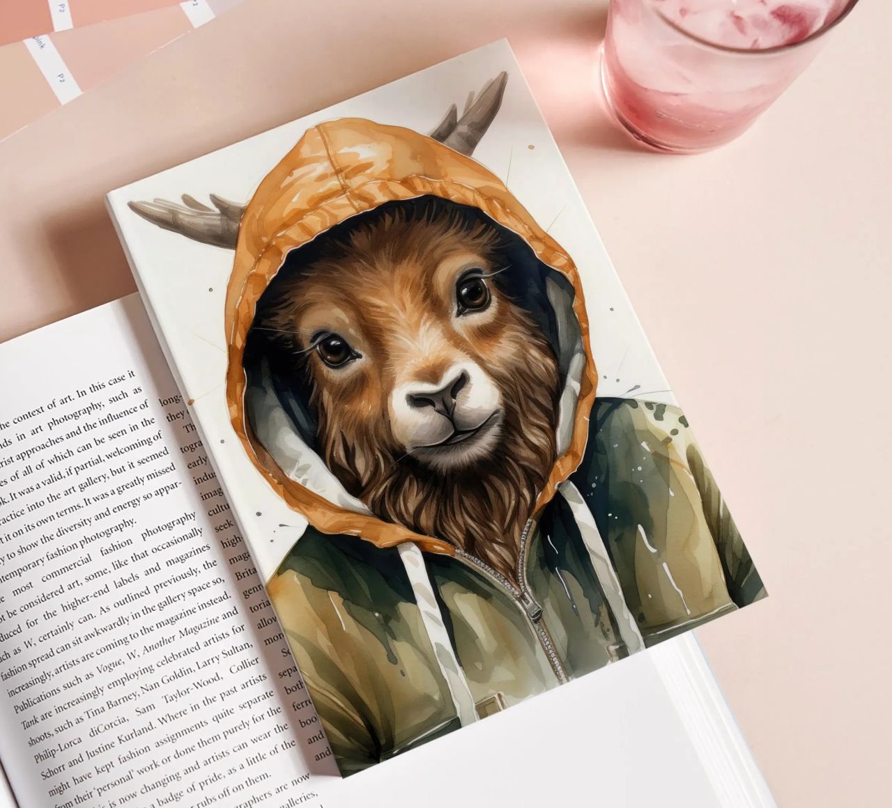 Aquarelle Cartoon Markhor dans un sweat à capuche carnet de notes de Animal Portraits