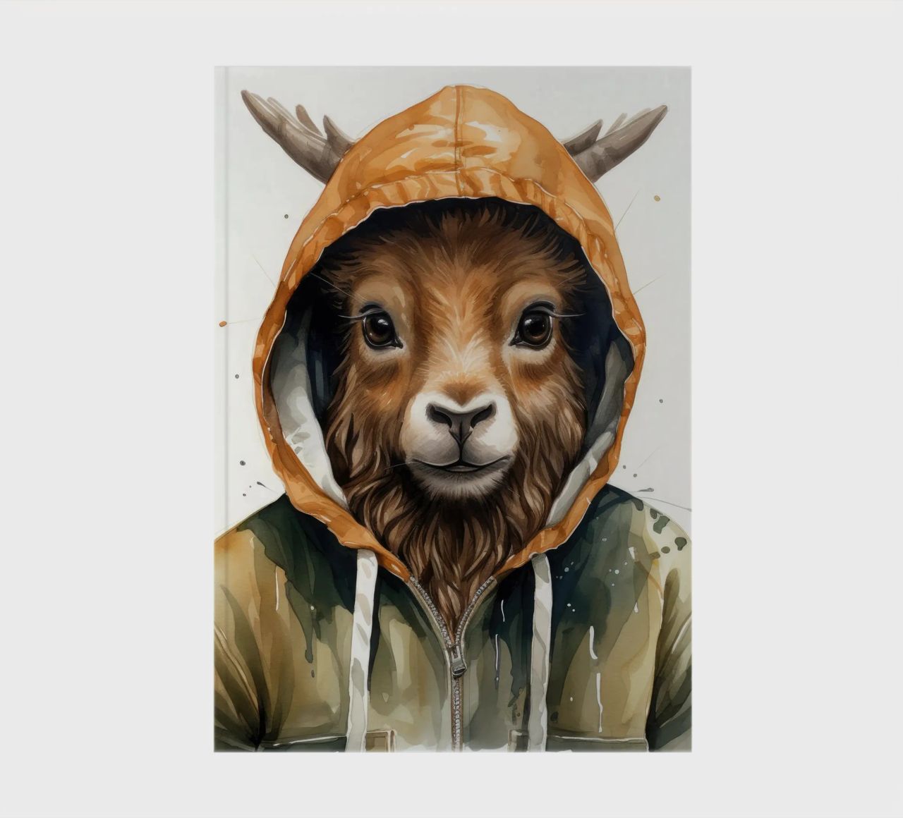 Aquarelle Cartoon Markhor dans un sweat à capuche carnet de notes de Animal Portraits