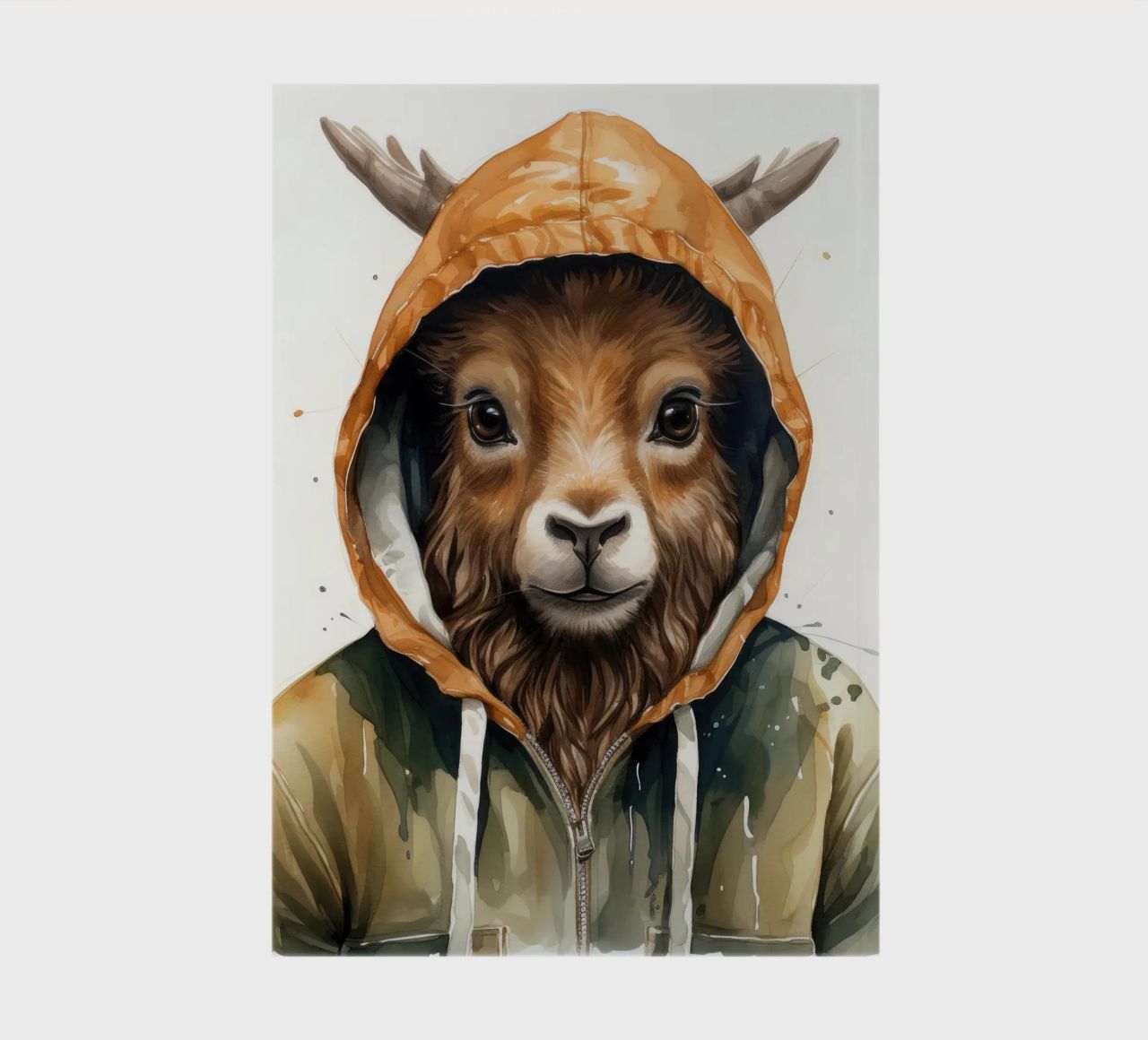 Aquarelle Cartoon Markhor dans un sweat à capuche carnet de notes de Animal Portraits