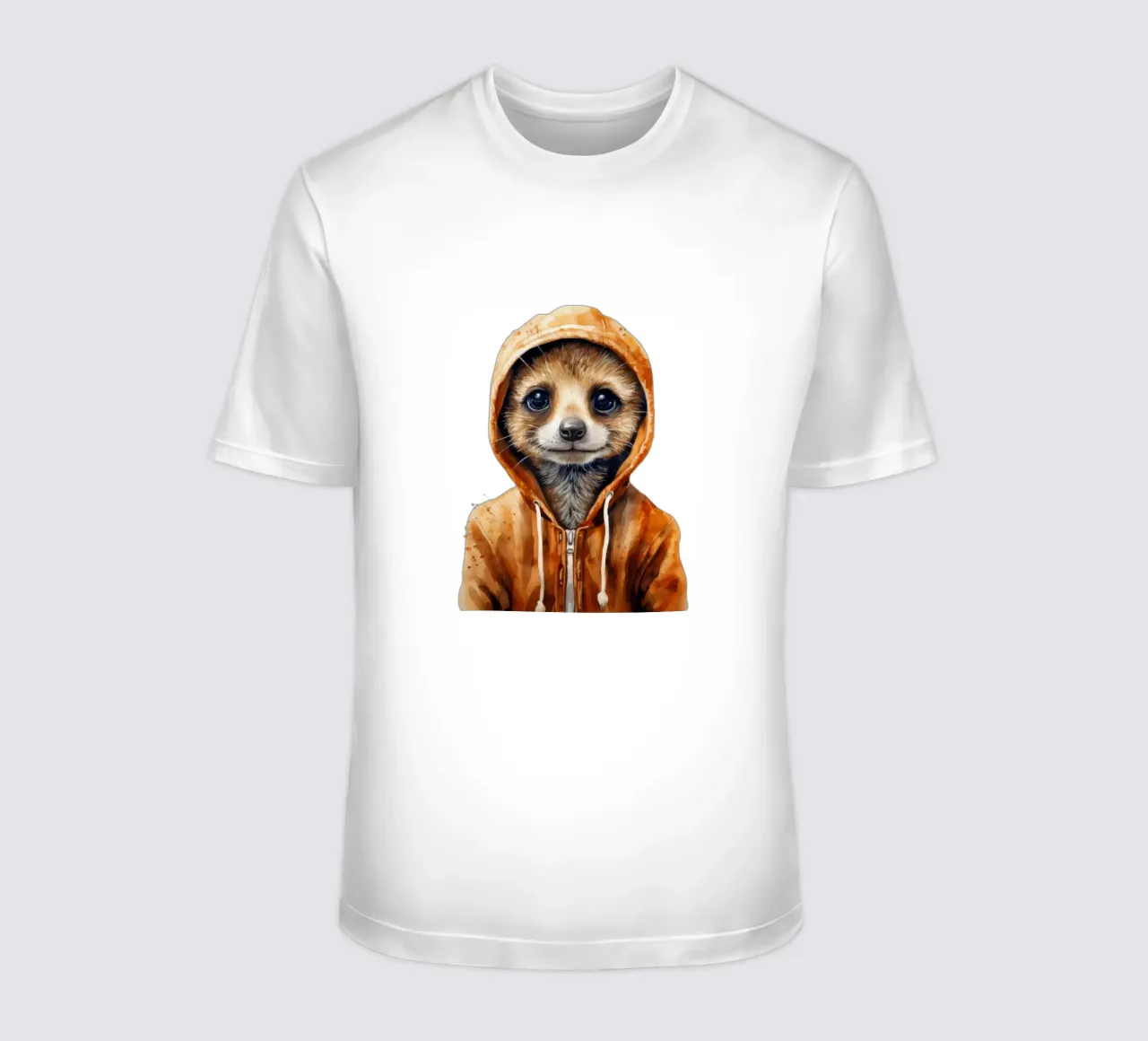 Meerkat con cappuccio in un cartone animato acquerellato t-shirt da Animal Portraits