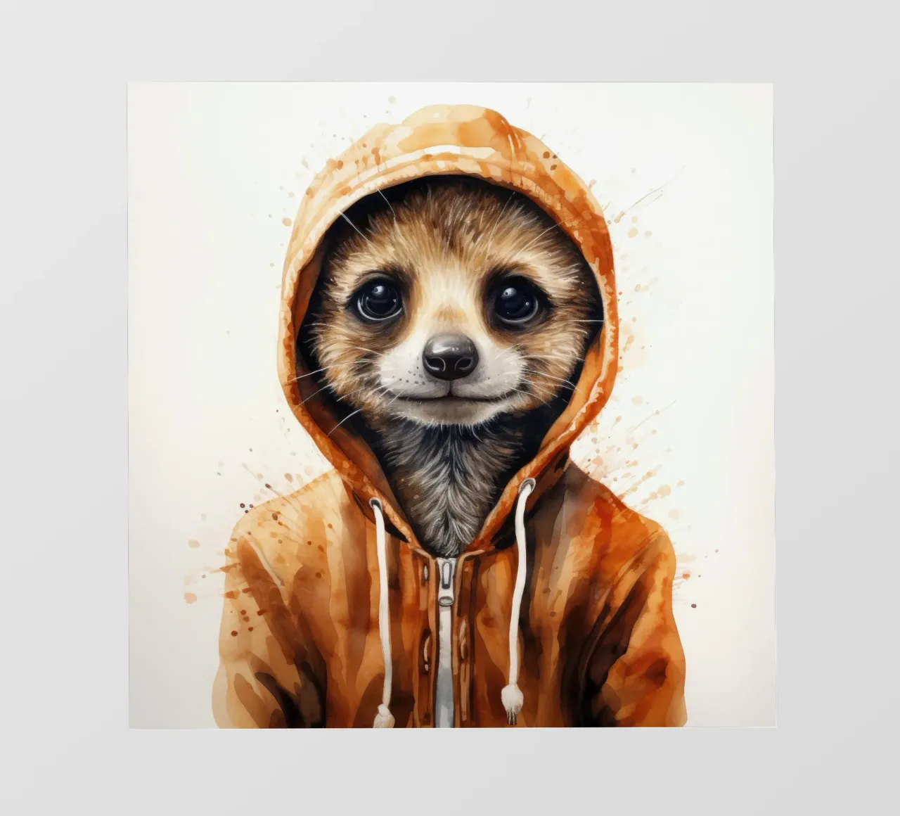 Meerkat con cappuccio in un cartone animato acquerellato telo in pvc da Animal Portraits