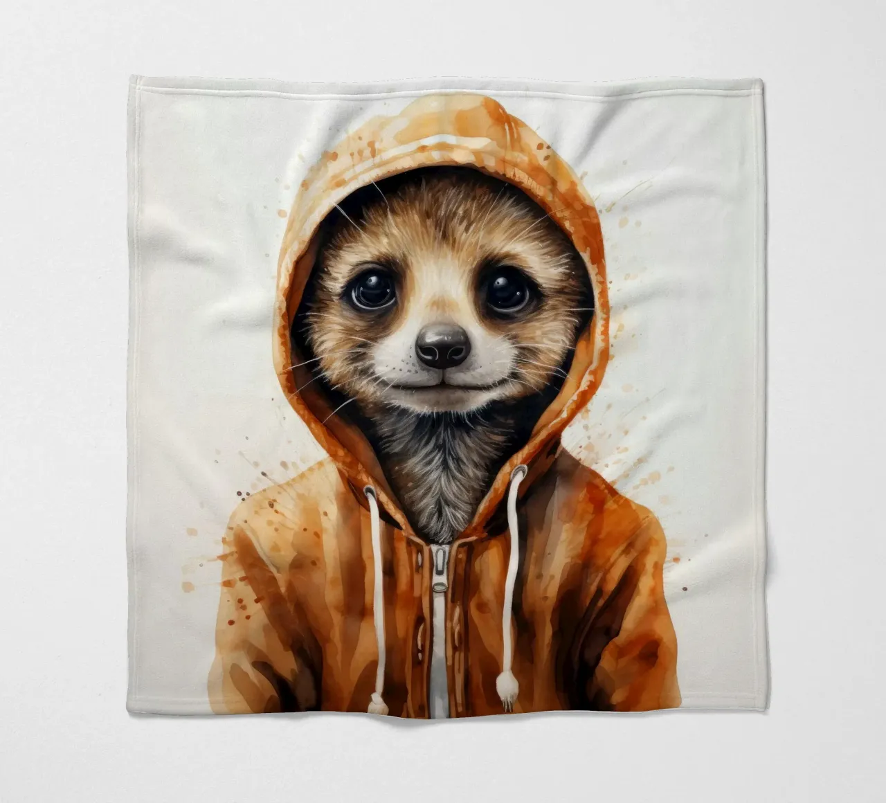Meerkat con cappuccio in un cartone animato acquerellato coperta in pile da Animal Portraits