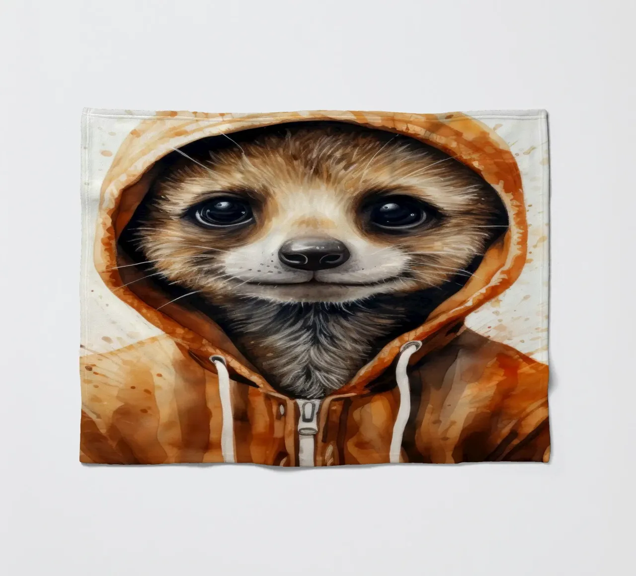 Meerkat con cappuccio in un cartone animato acquerellato coperta in pile da Animal Portraits