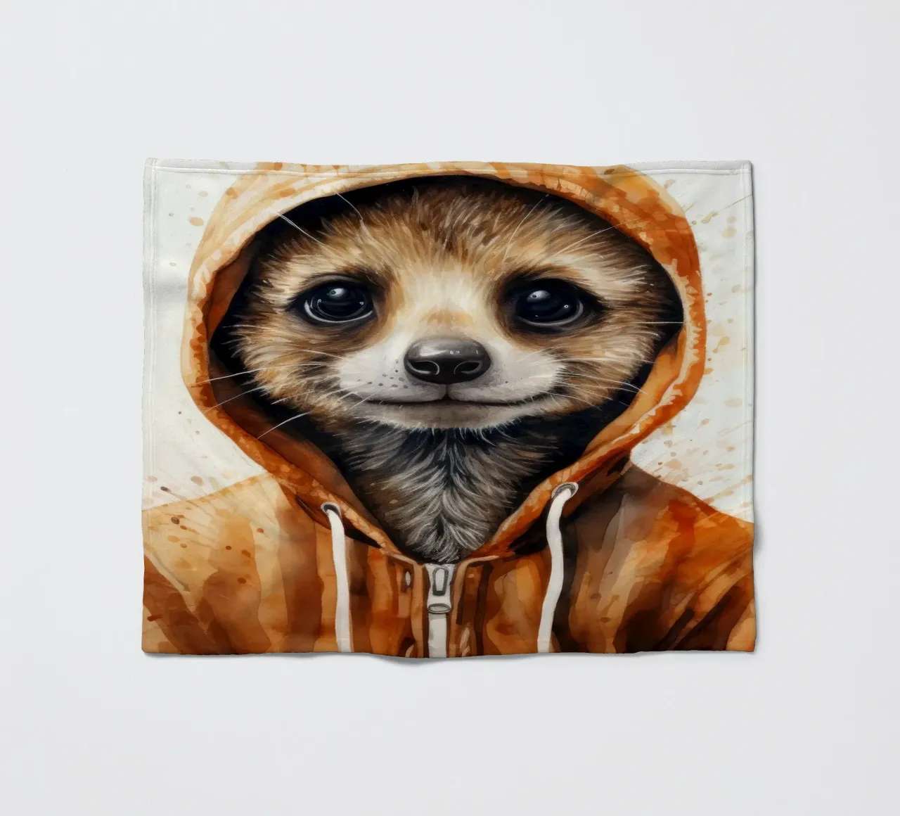Meerkat con cappuccio in un cartone animato acquerellato coperta in pile da Animal Portraits