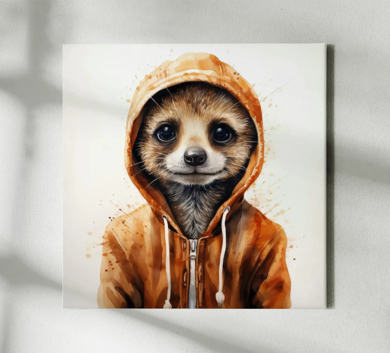 Meerkat con cappuccio in un cartone animato acquerellato tela con Cornice a cassetta da Animal Portraits