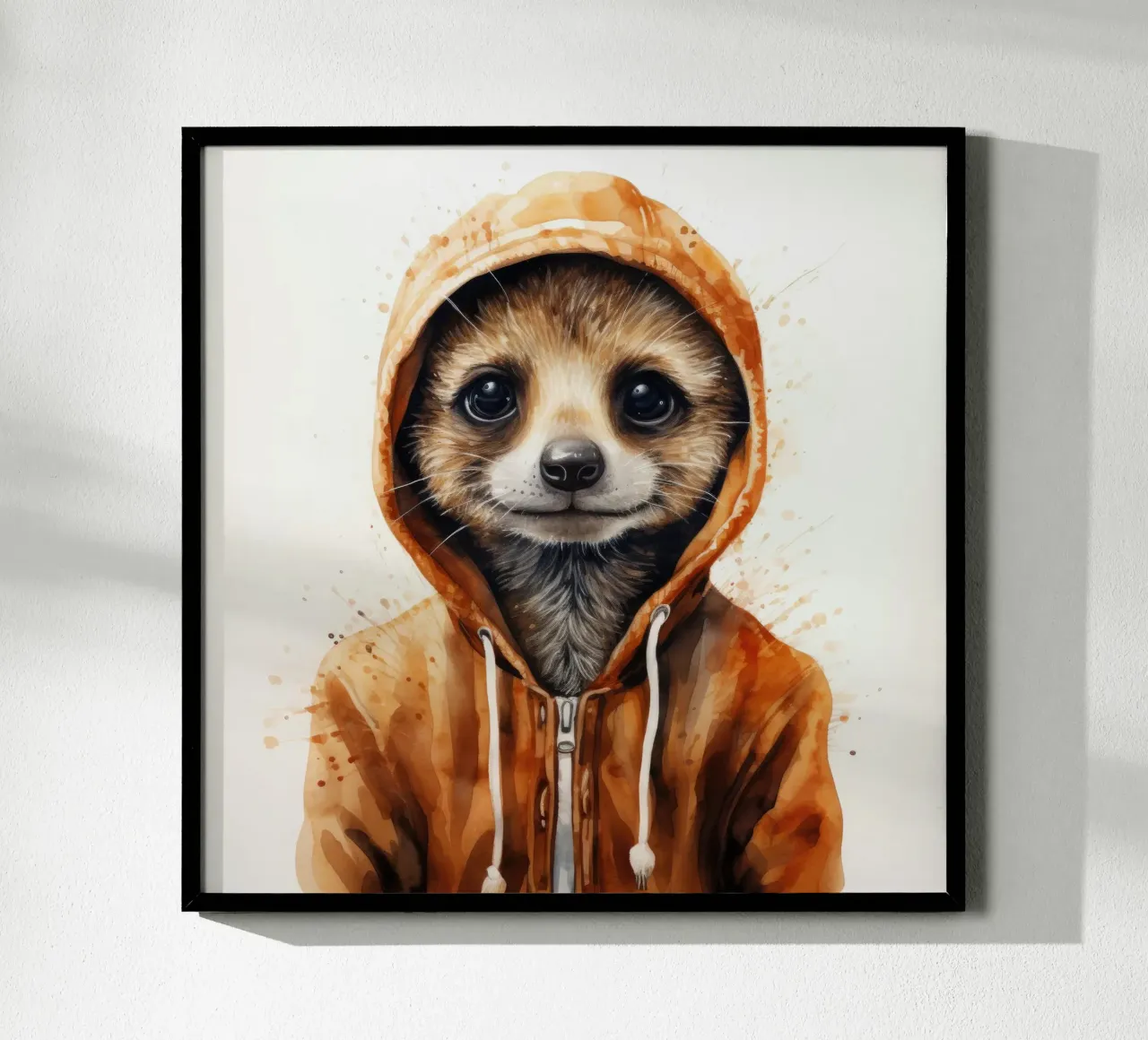Meerkat con cappuccio in un cartone animato acquerellato carta hahnemühle da Animal Portraits