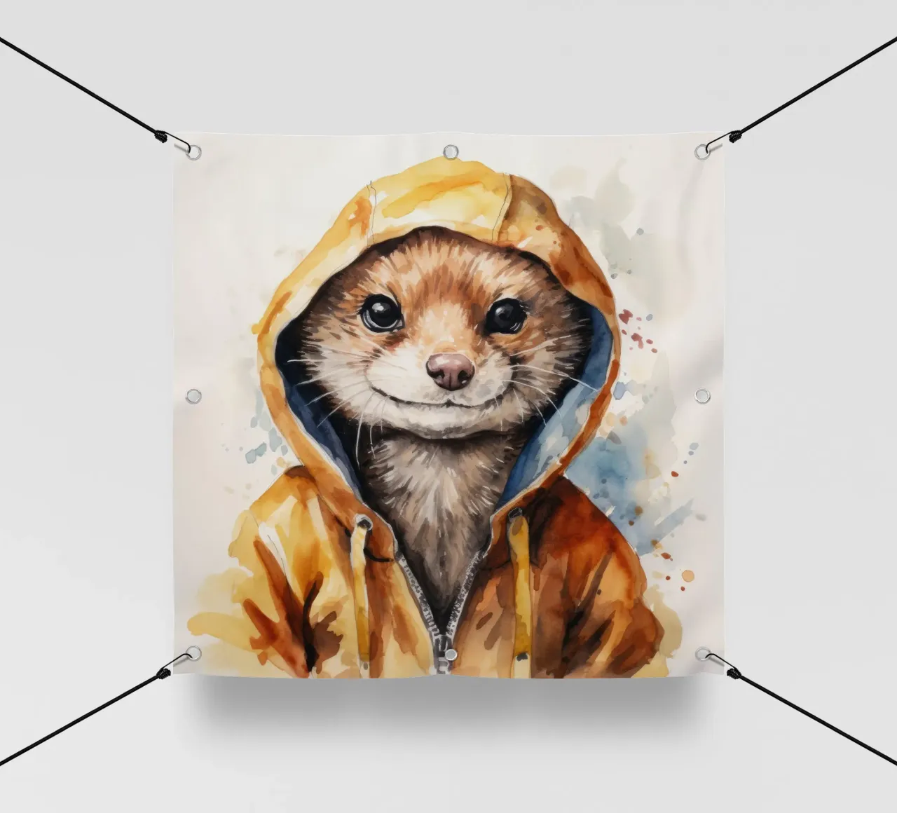 Mangusta acquerellata in felpa con cappuccio telo in pvc da Animal Portraits