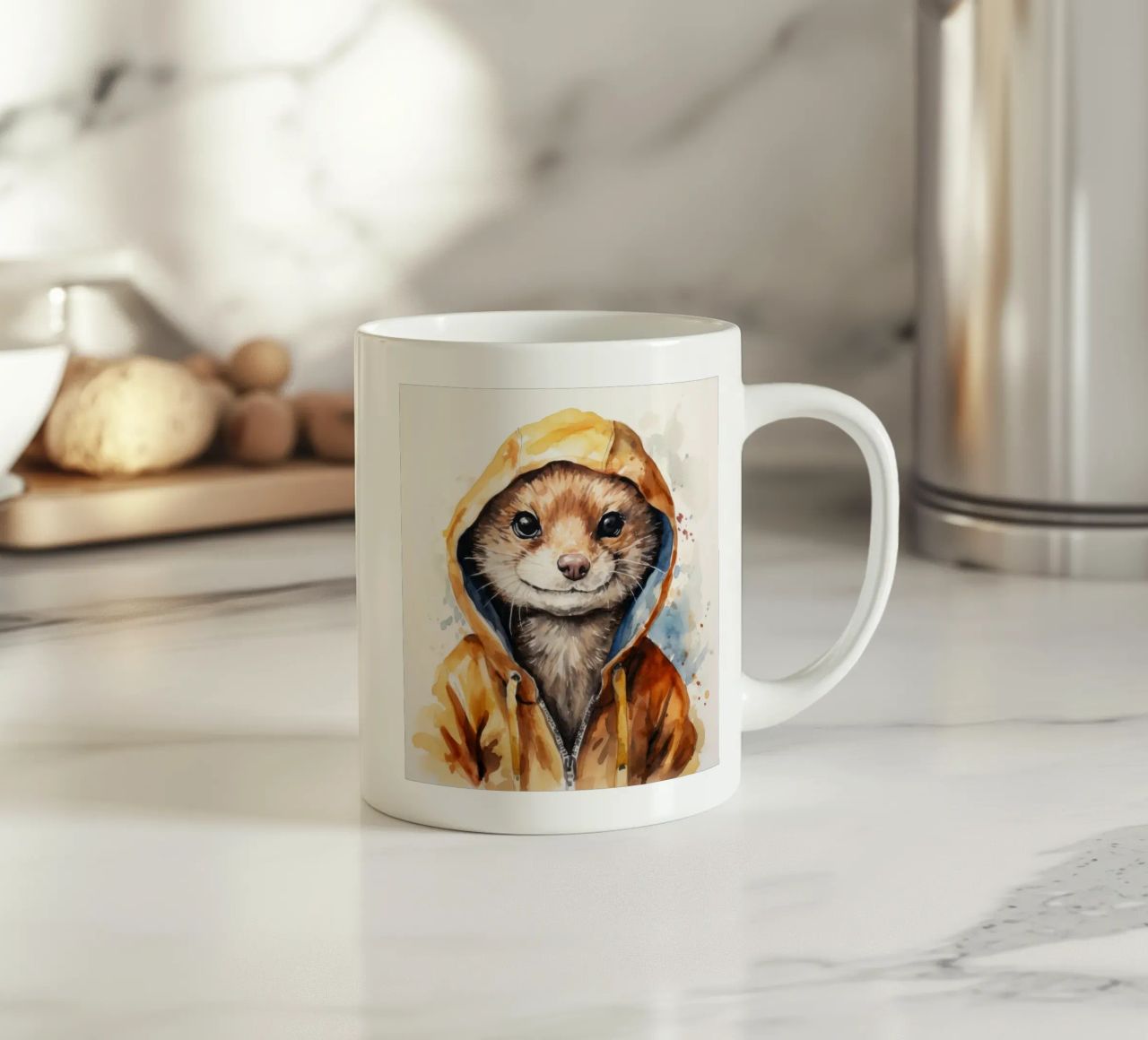 Mangusta acquerellata in felpa con cappuccio tazza in ceramica da Animal Portraits
