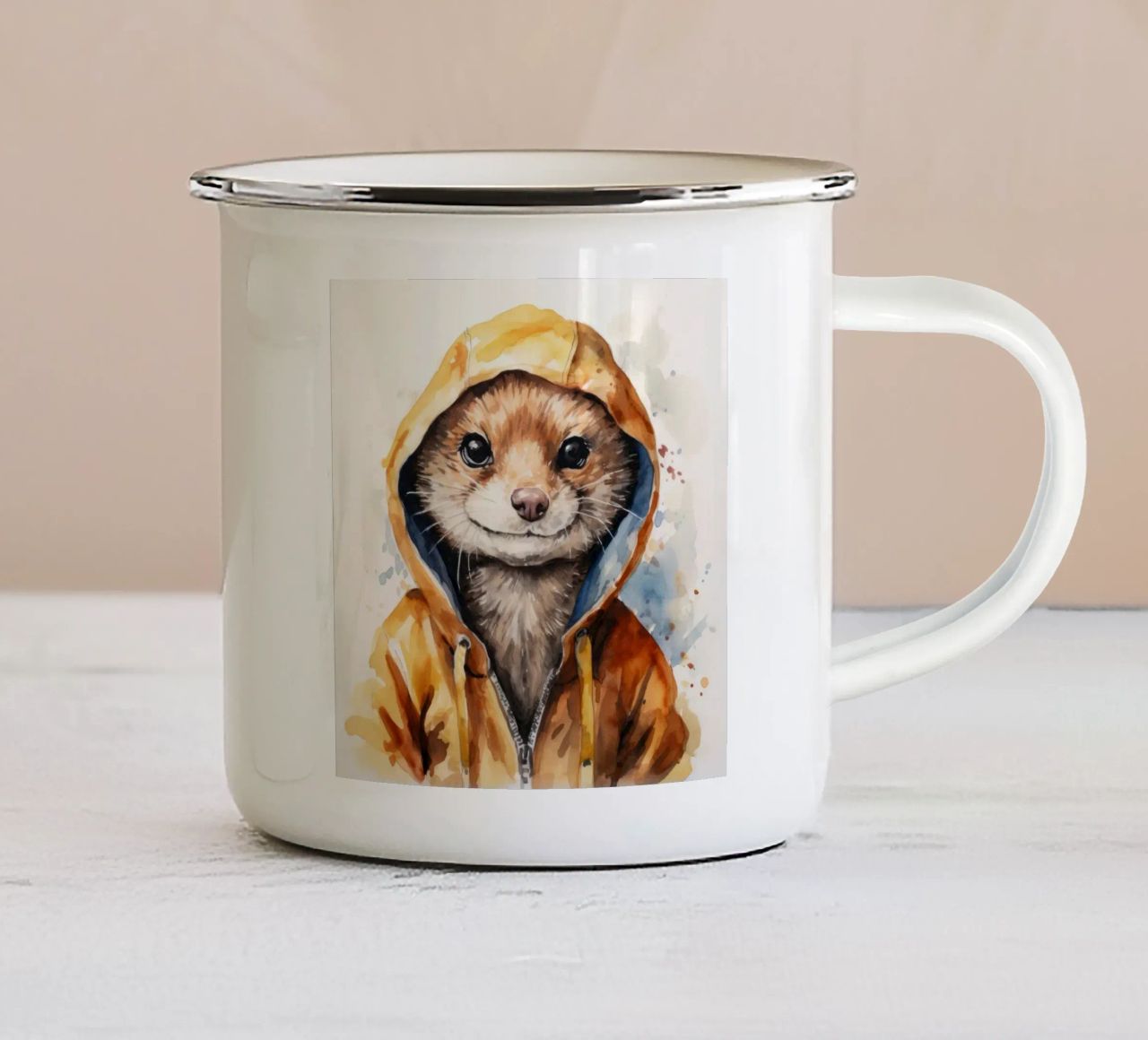 Mangusta acquerellata in felpa con cappuccio tazza in smalto da Animal Portraits