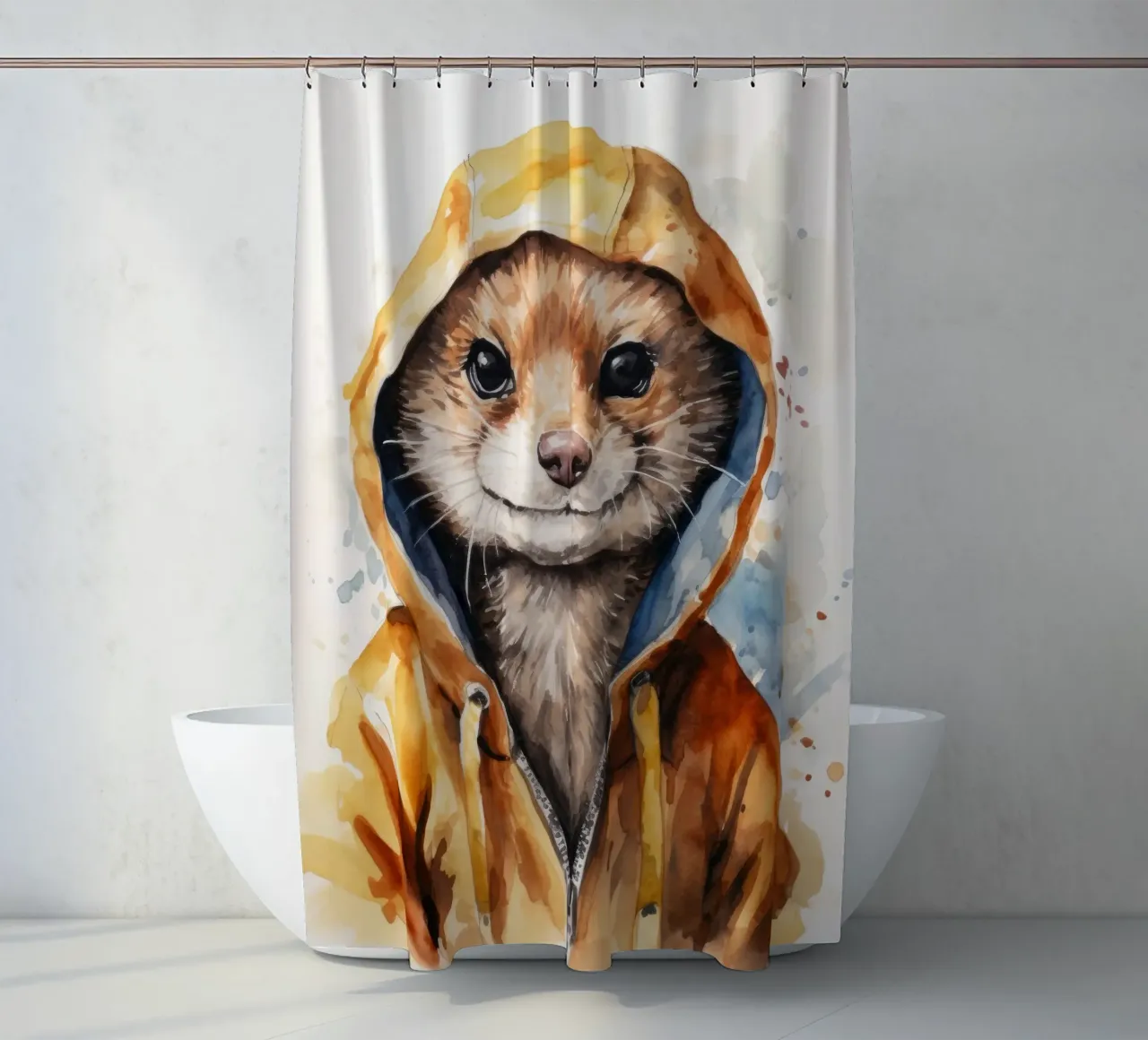 Mangusta acquerellata in felpa con cappuccio tenda da doccia da Animal Portraits