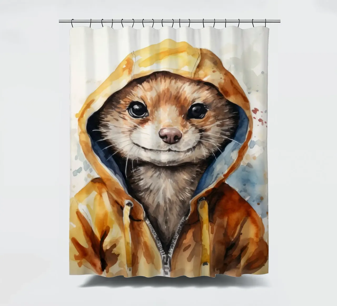 Mangusta acquerellata in felpa con cappuccio tenda da doccia da Animal Portraits