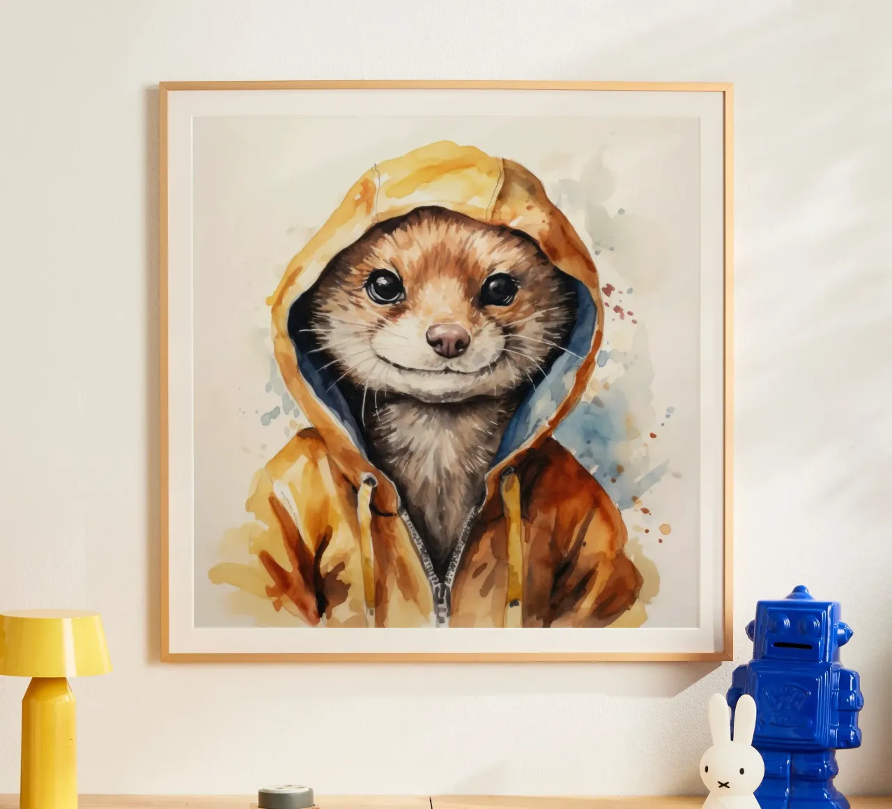 Mangusta acquerellata in felpa con cappuccio carta hahnemühle da Animal Portraits