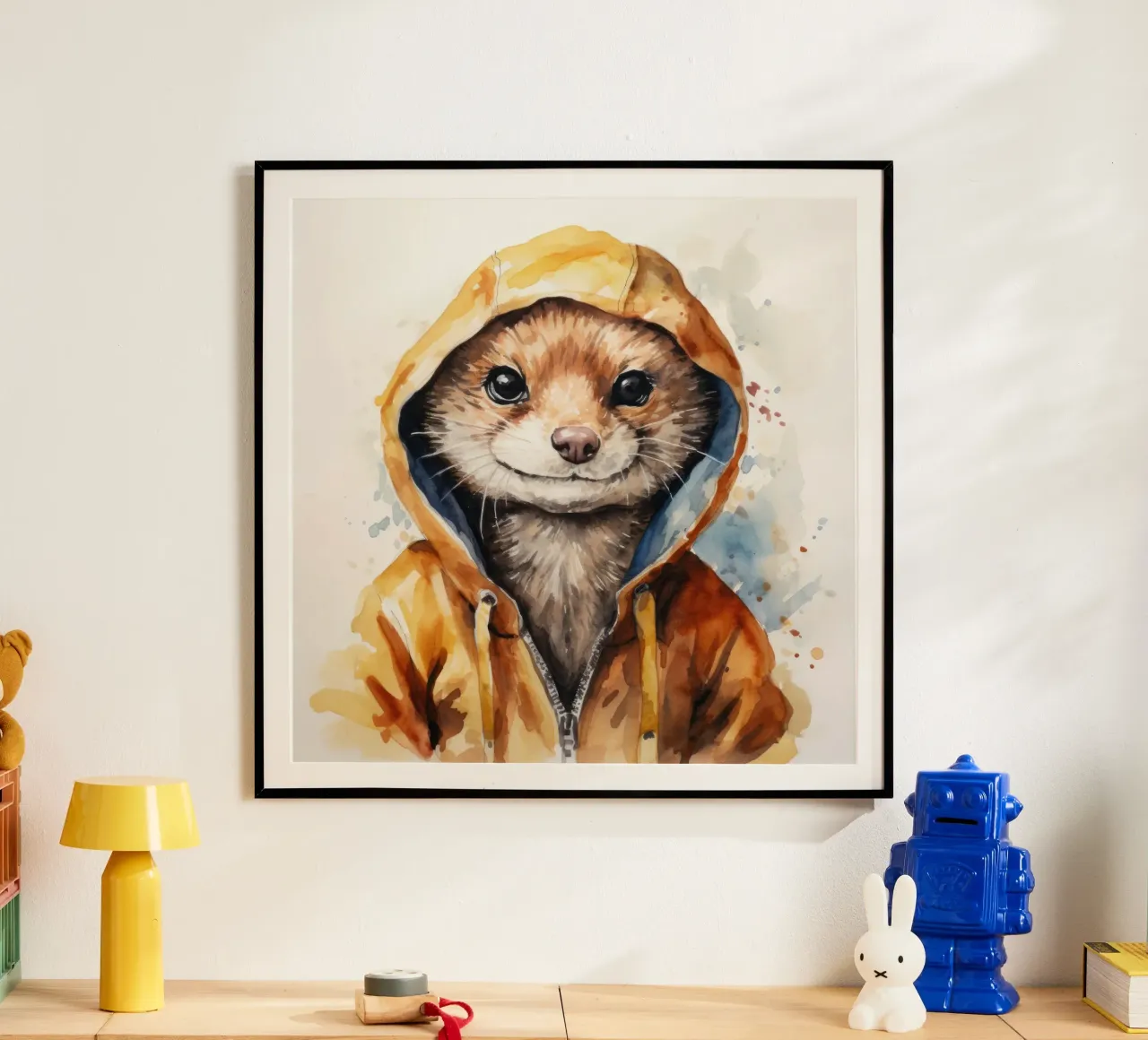 Mangusta acquerellata in felpa con cappuccio carta hahnemühle da Animal Portraits