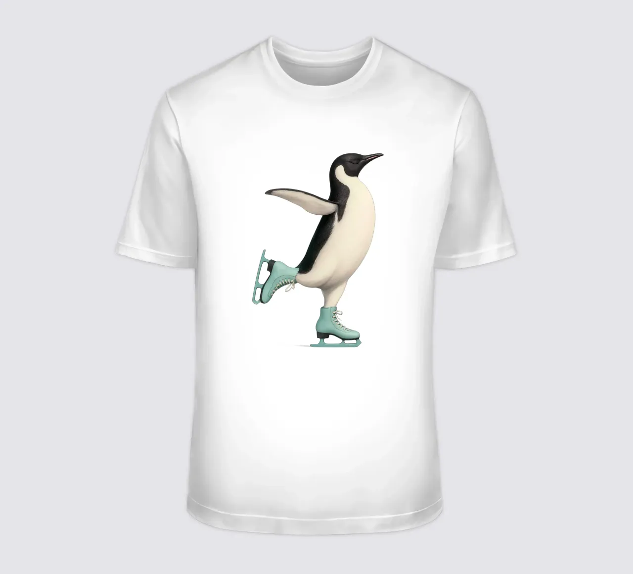 Penguin Dancing on Ice Skates – Winter Joy in Mint Green t-shirt by Lootprint