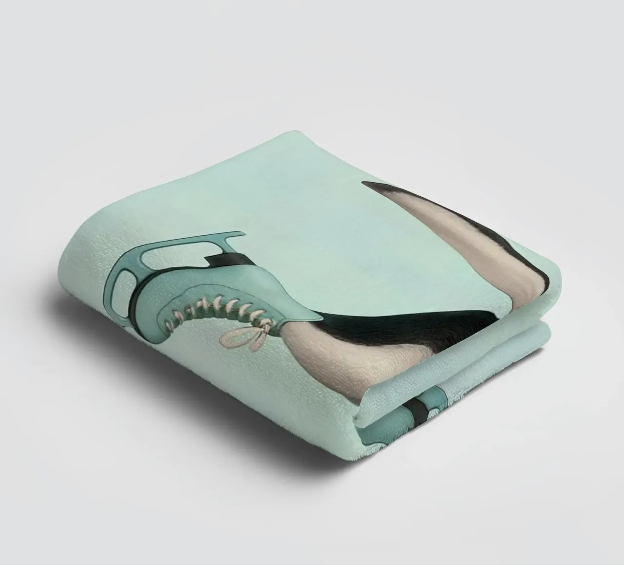 Penguin Dancing on Ice Skates – Winter Joy in Mint Green towel by Lootprint