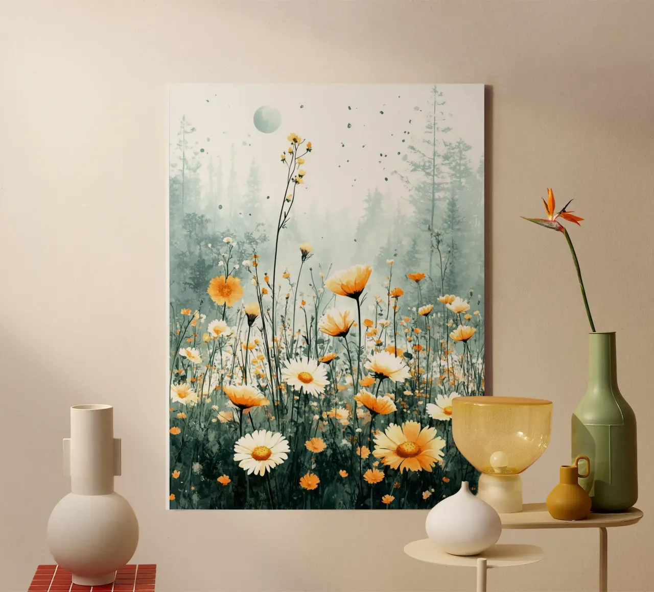 Meadow full of flowers C tela con Cornice a cassetta da Mateo