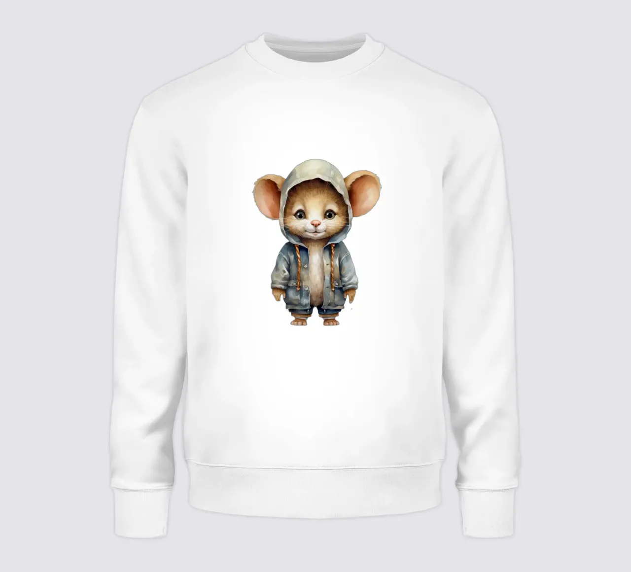 Watercolor Cartoon Mouse in a Hoodie sweatshirt by Animal Portraits