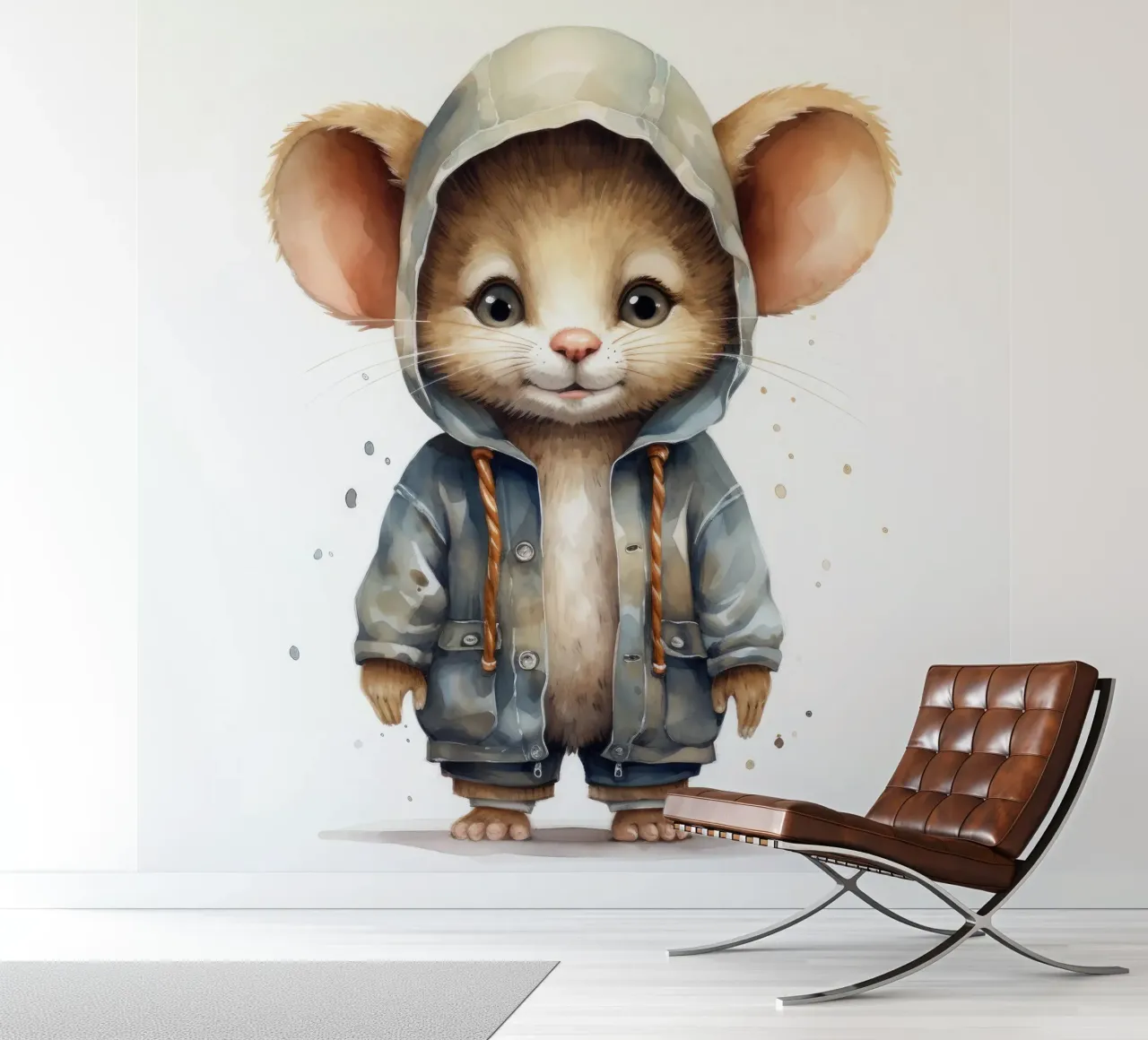 Aquarell-Cartoon-Maus im Kapuzenpulli Fototapete von Animal Portraits