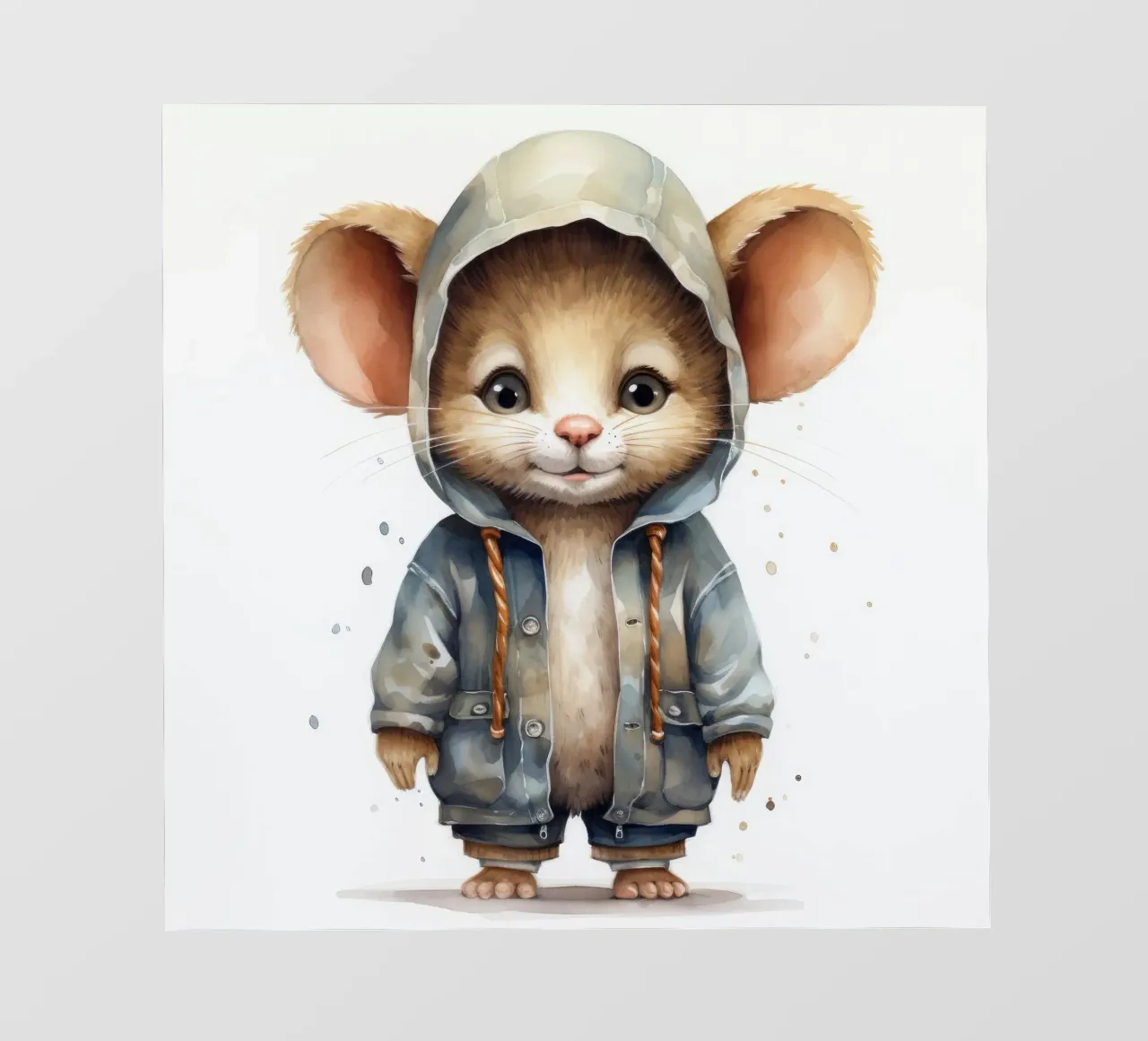 Topo acquerellato in felpa con cappuccio telo in pvc da Animal Portraits