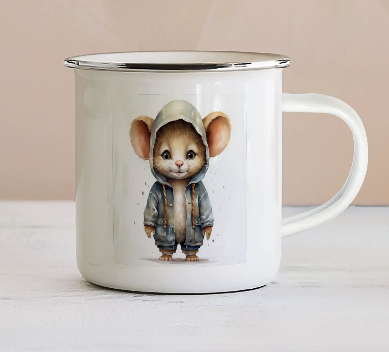 Topo acquerellato in felpa con cappuccio tazza in smalto da Animal Portraits